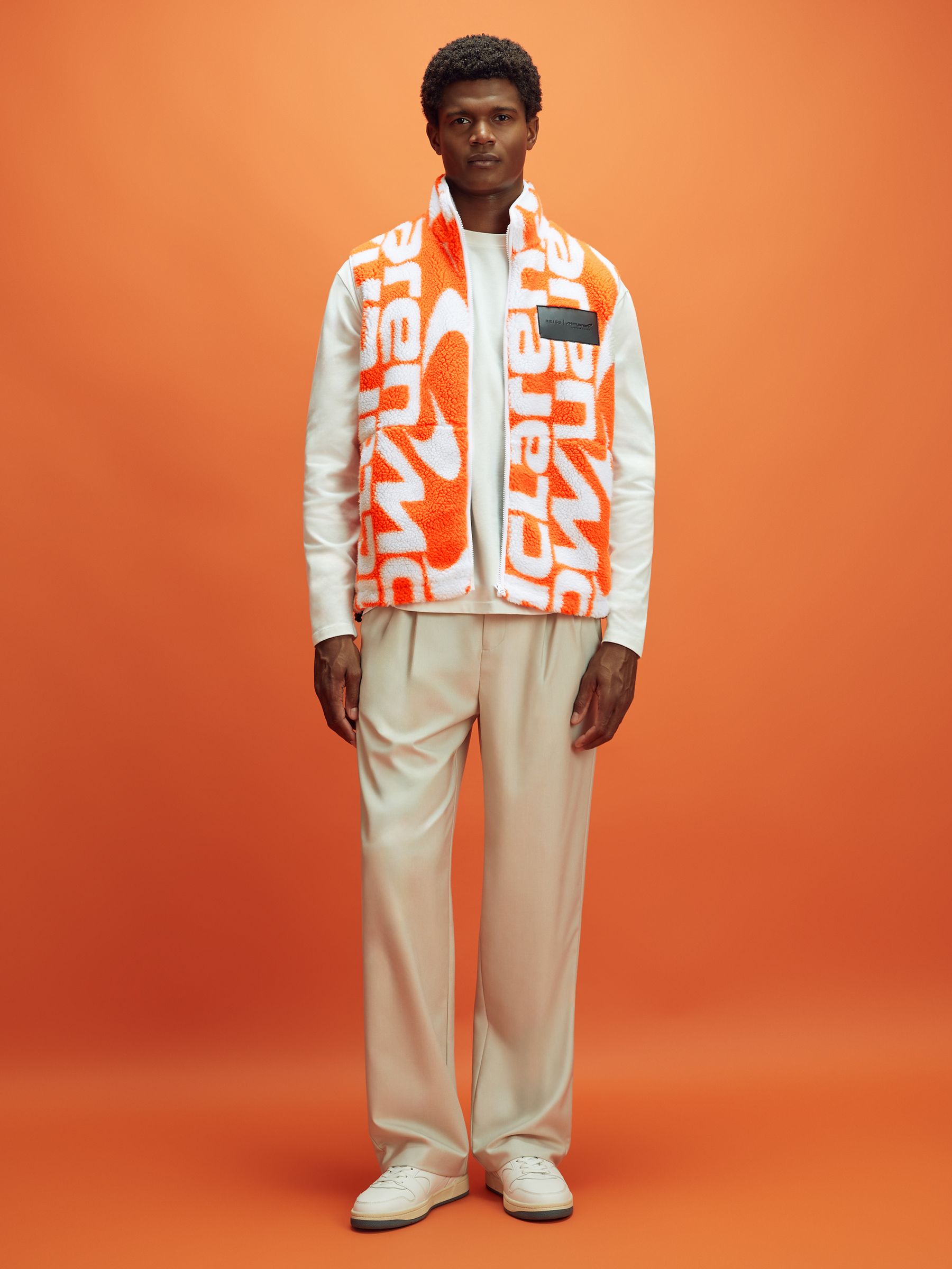 McLaren F1 Zip-Through Fleece Gilet in Papaya/White - Image 3 of 7