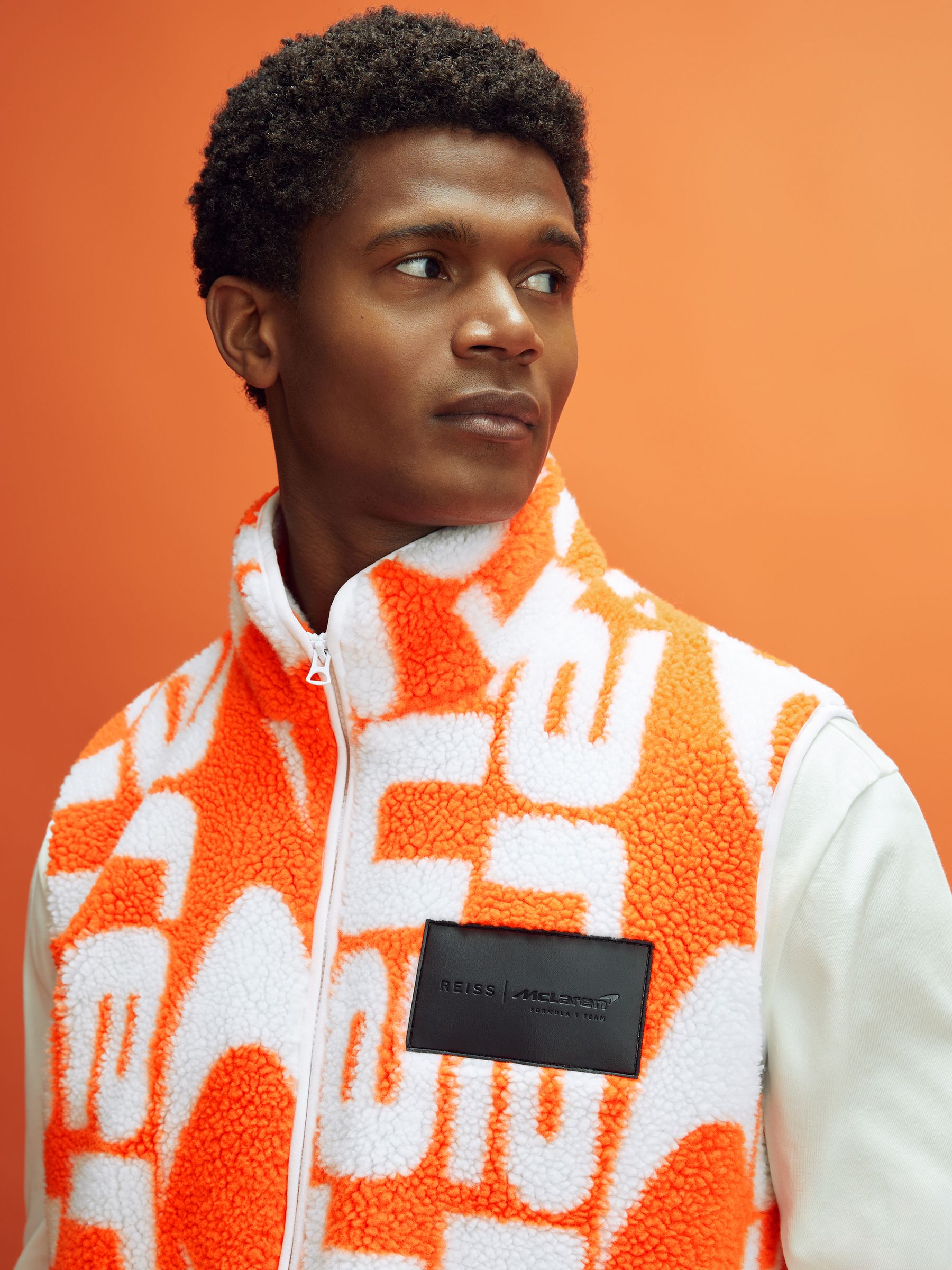 Reiss McLaren F1 Zip-Through Fleece Gilet in Papaya/White | REISS