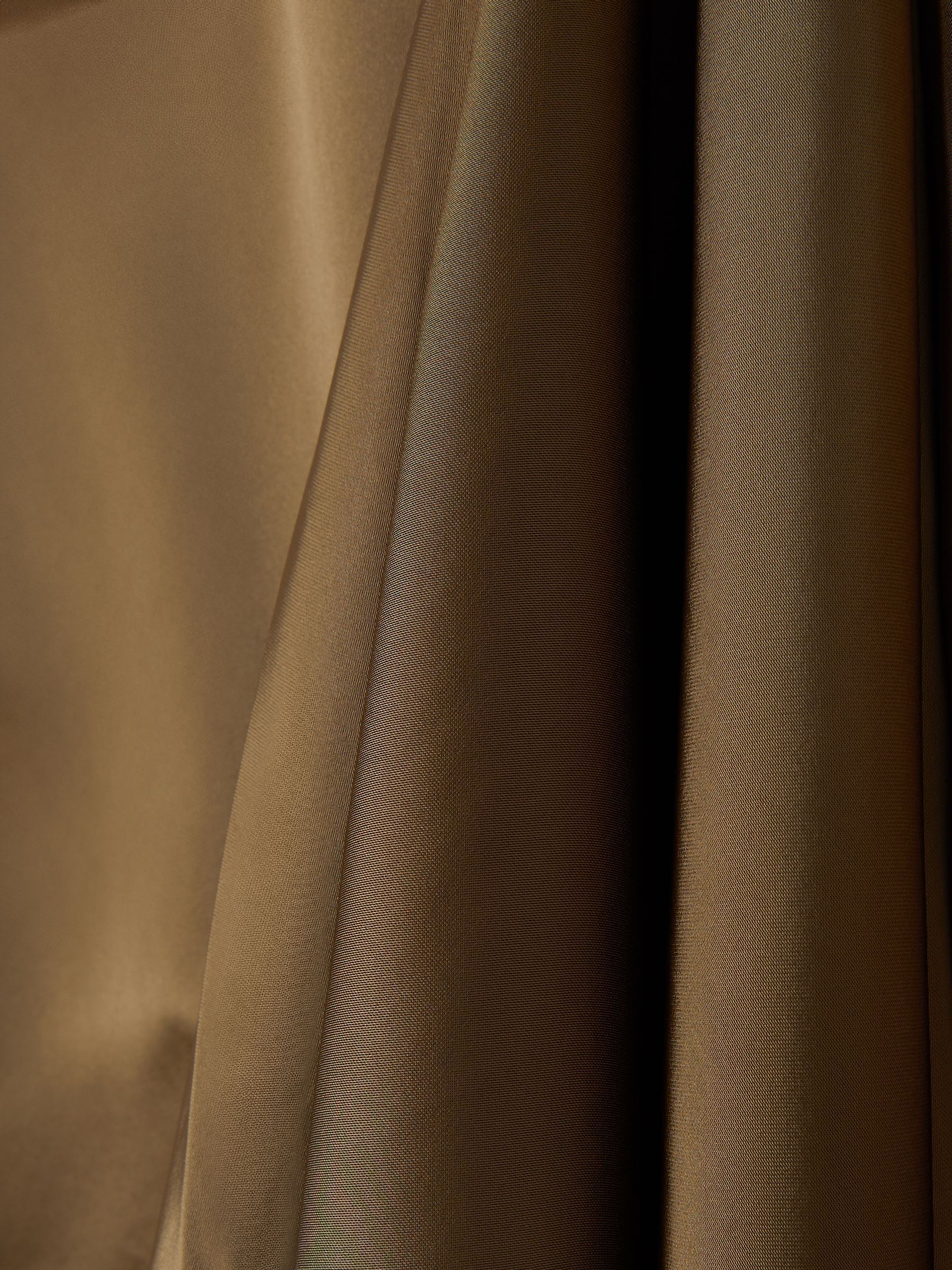 Satin Short-Sleeve Midi Dress in Khaki - Image 6 of 6