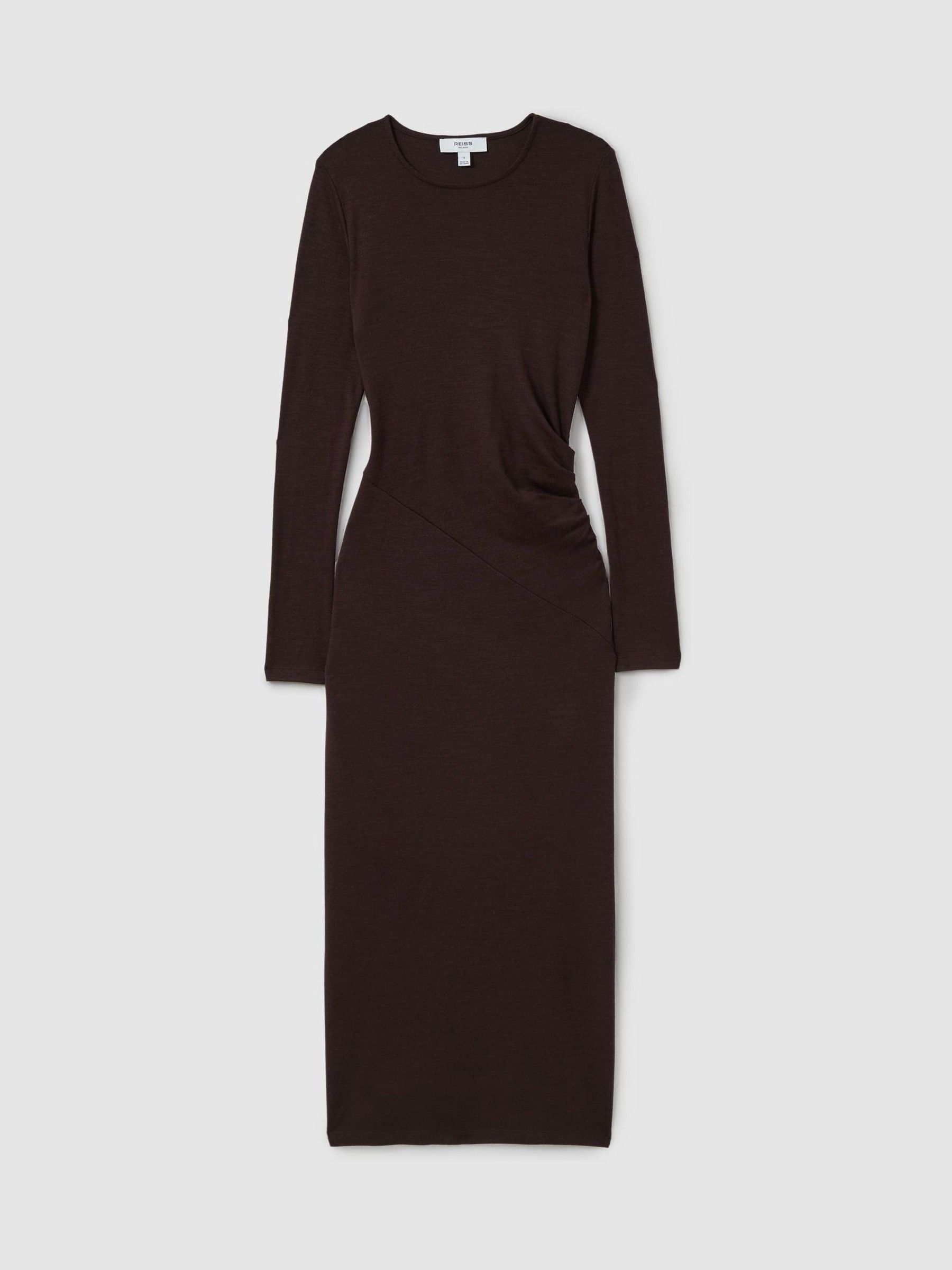 Petite Wool Ruche Detail Midi Dress in Berry - Image 2 of 7