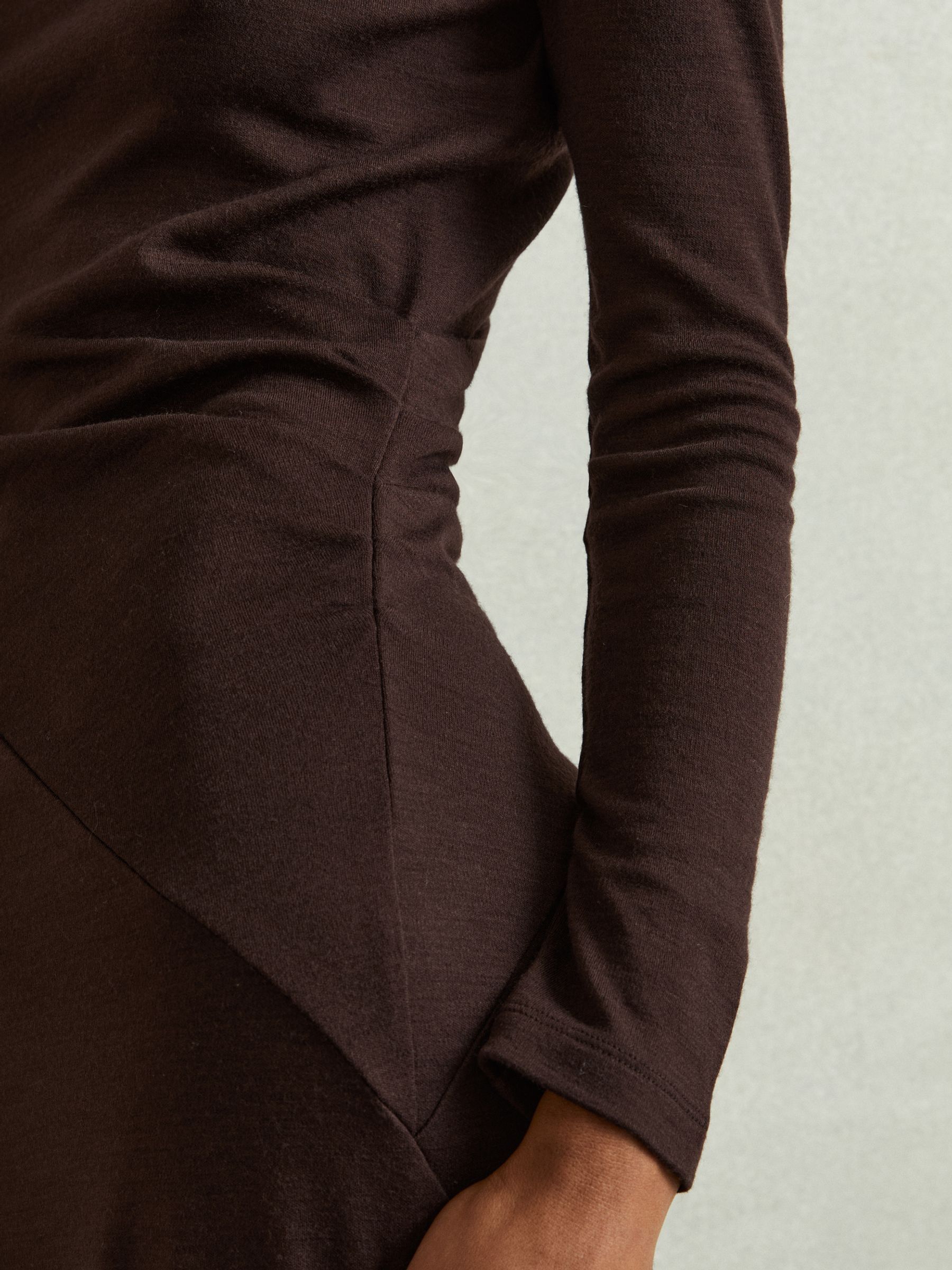 Petite Wool Ruche Detail Midi Dress in Berry - Image 3 of 7