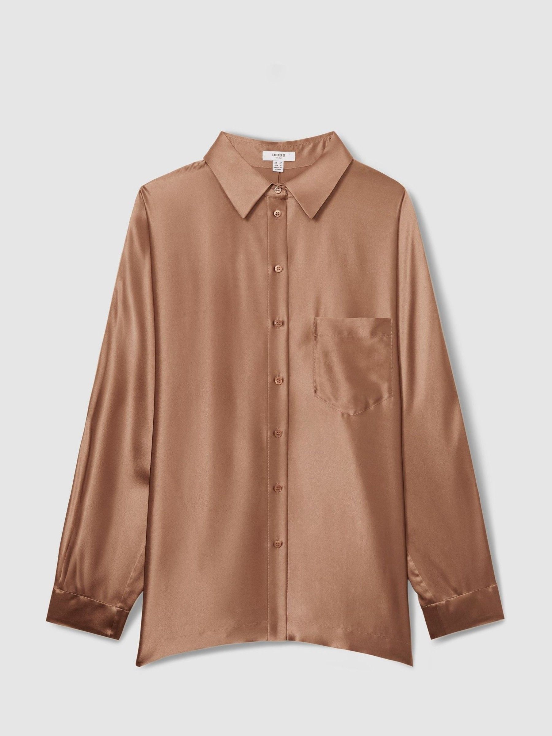Silk Satin Grown On Sleeve Shirt in Taupe - Image 2 of 6