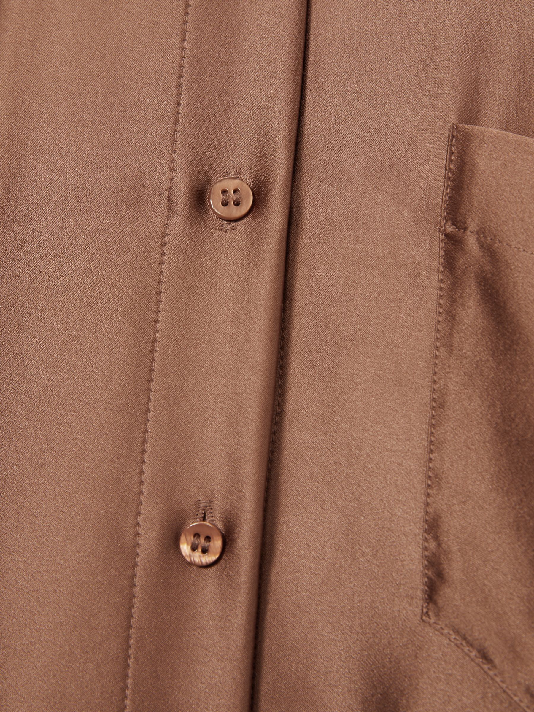 Silk Satin Grown On Sleeve Shirt in Taupe - Image 6 of 6