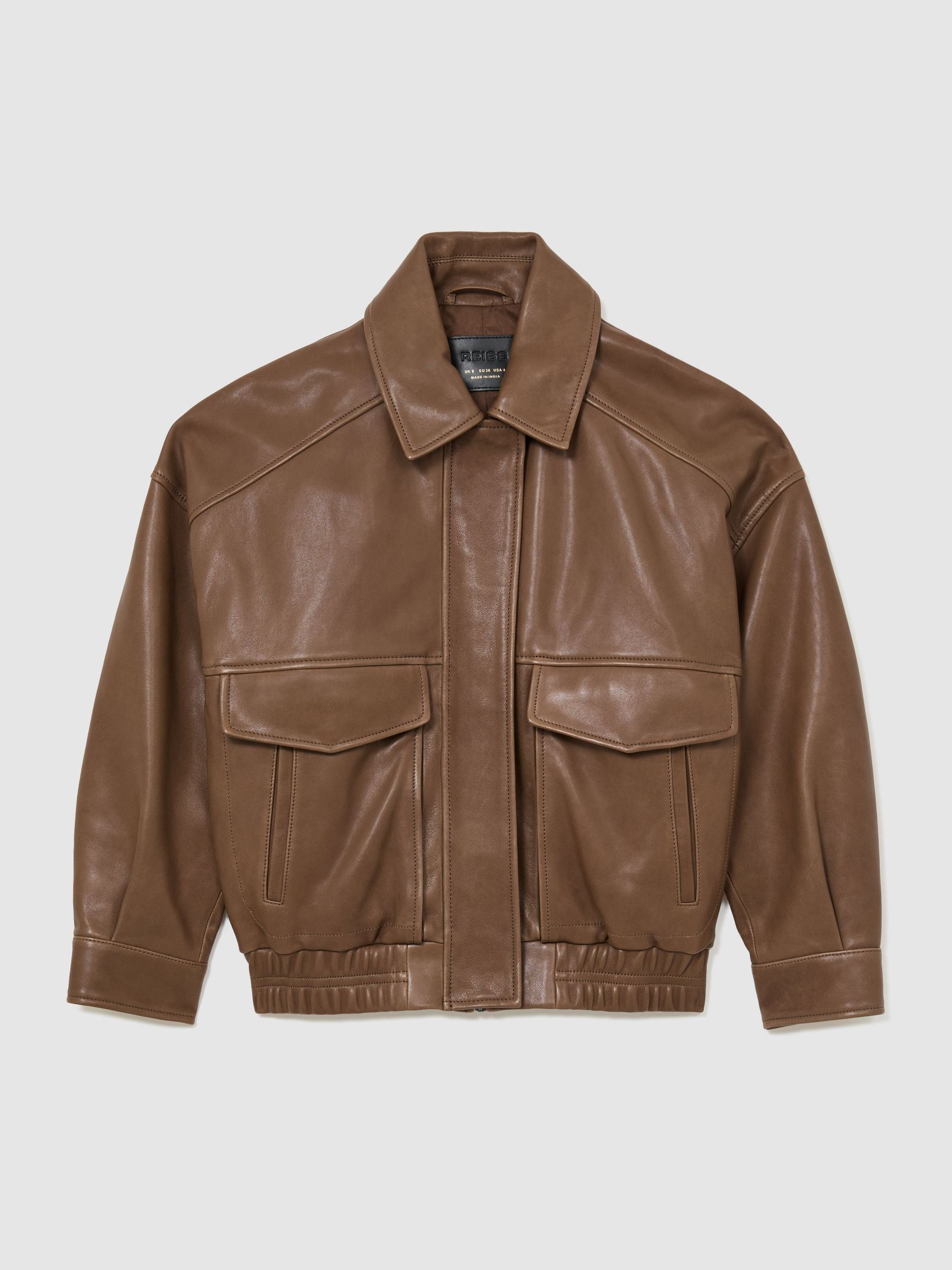 Leather Twin-Pocket Relaxed Jacket in Neutral - Image 2 of 8