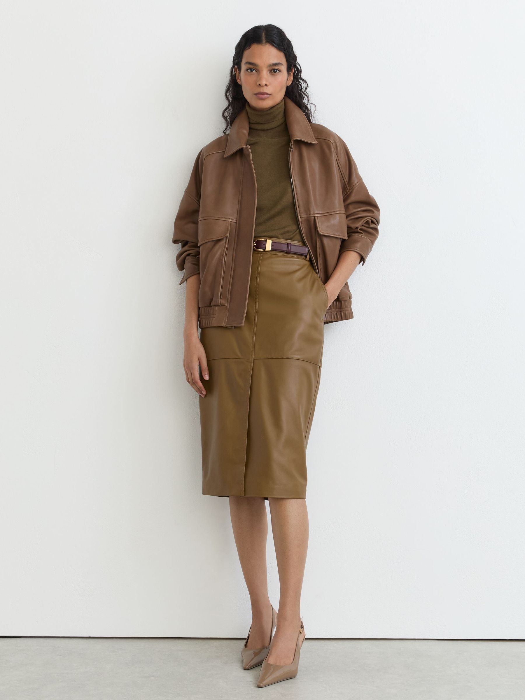 Leather Twin-Pocket Relaxed Jacket in Neutral - Image 3 of 8