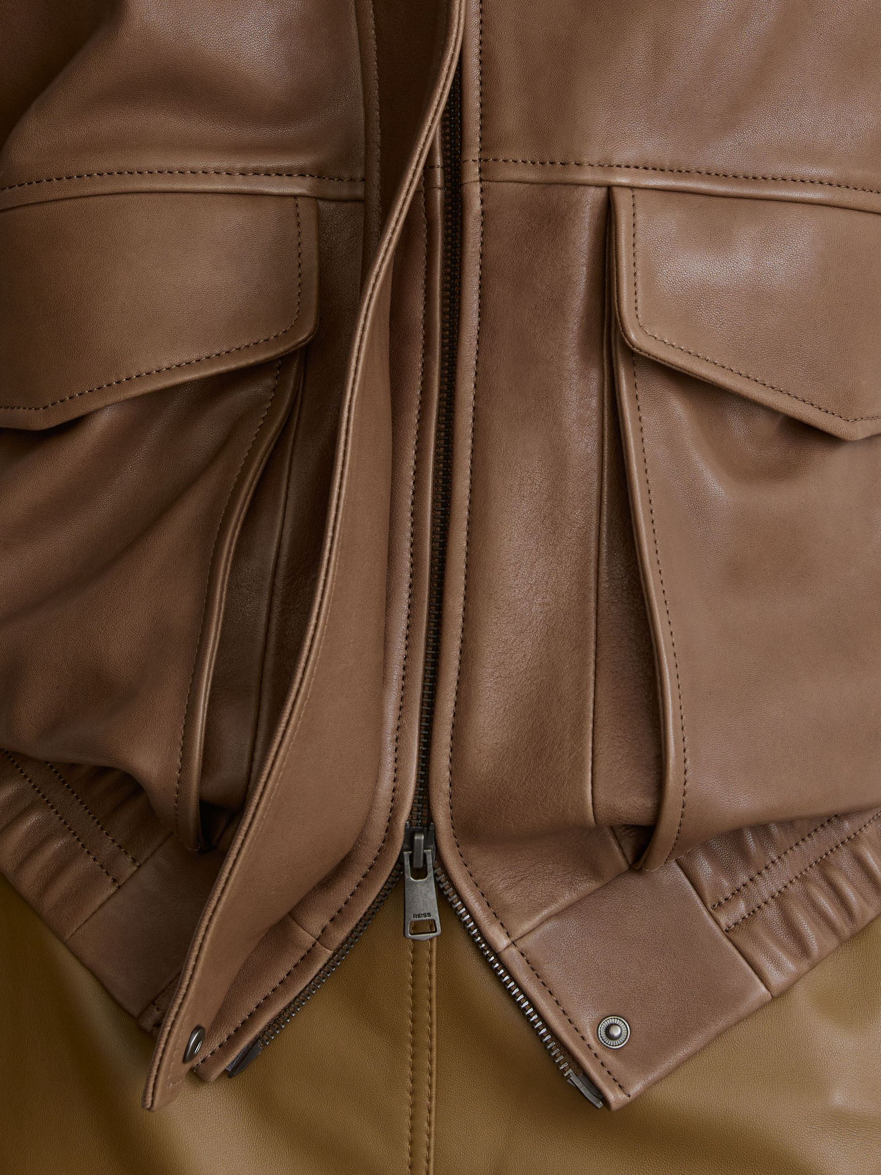 Leather Twin-Pocket Relaxed Jacket in Neutral - Image 4 of 8