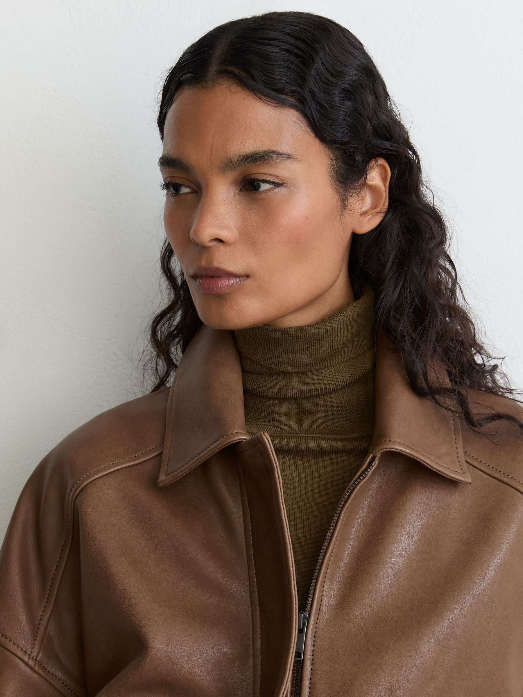 Leather Twin-Pocket Relaxed Jacket in Neutral - Image 5 of 8