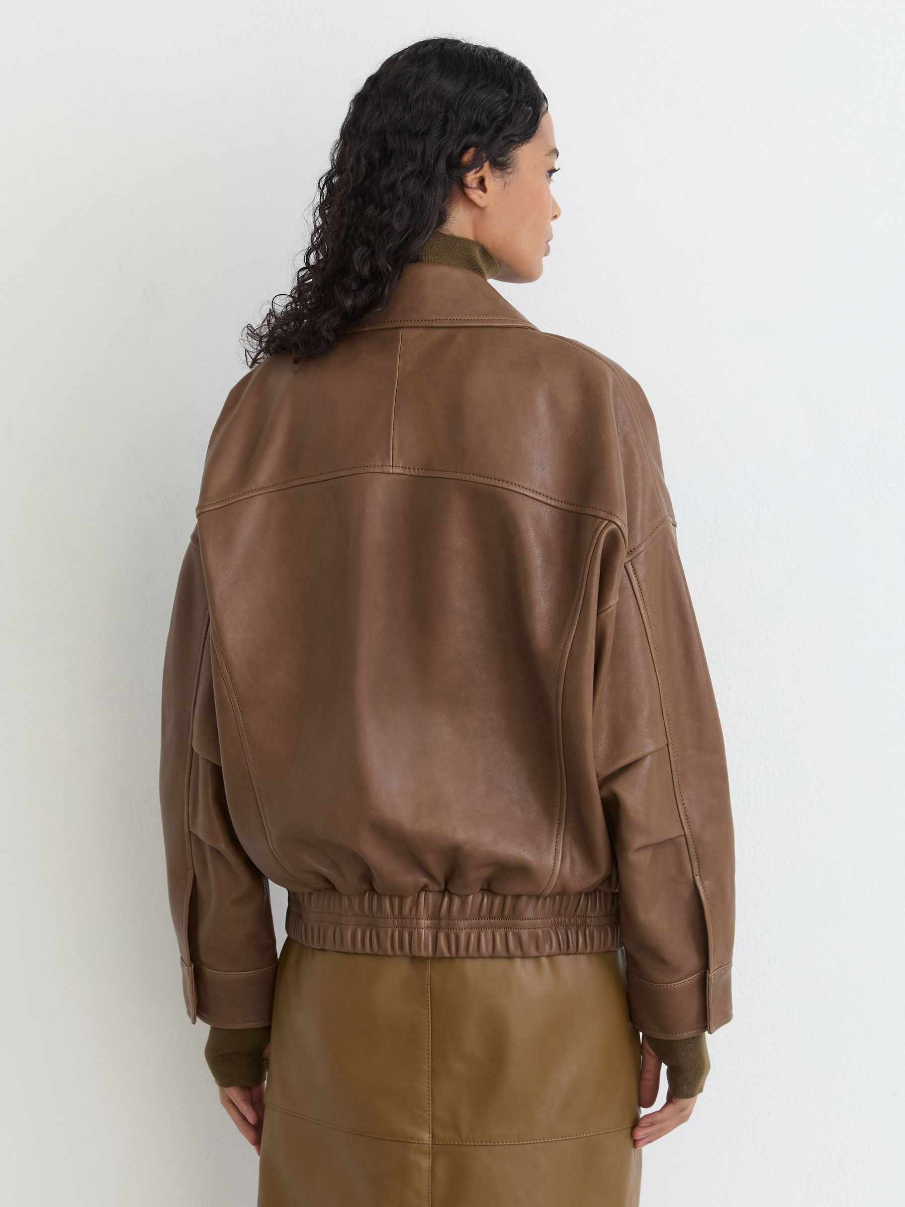 Leather Twin-Pocket Relaxed Jacket in Neutral - Image 6 of 8