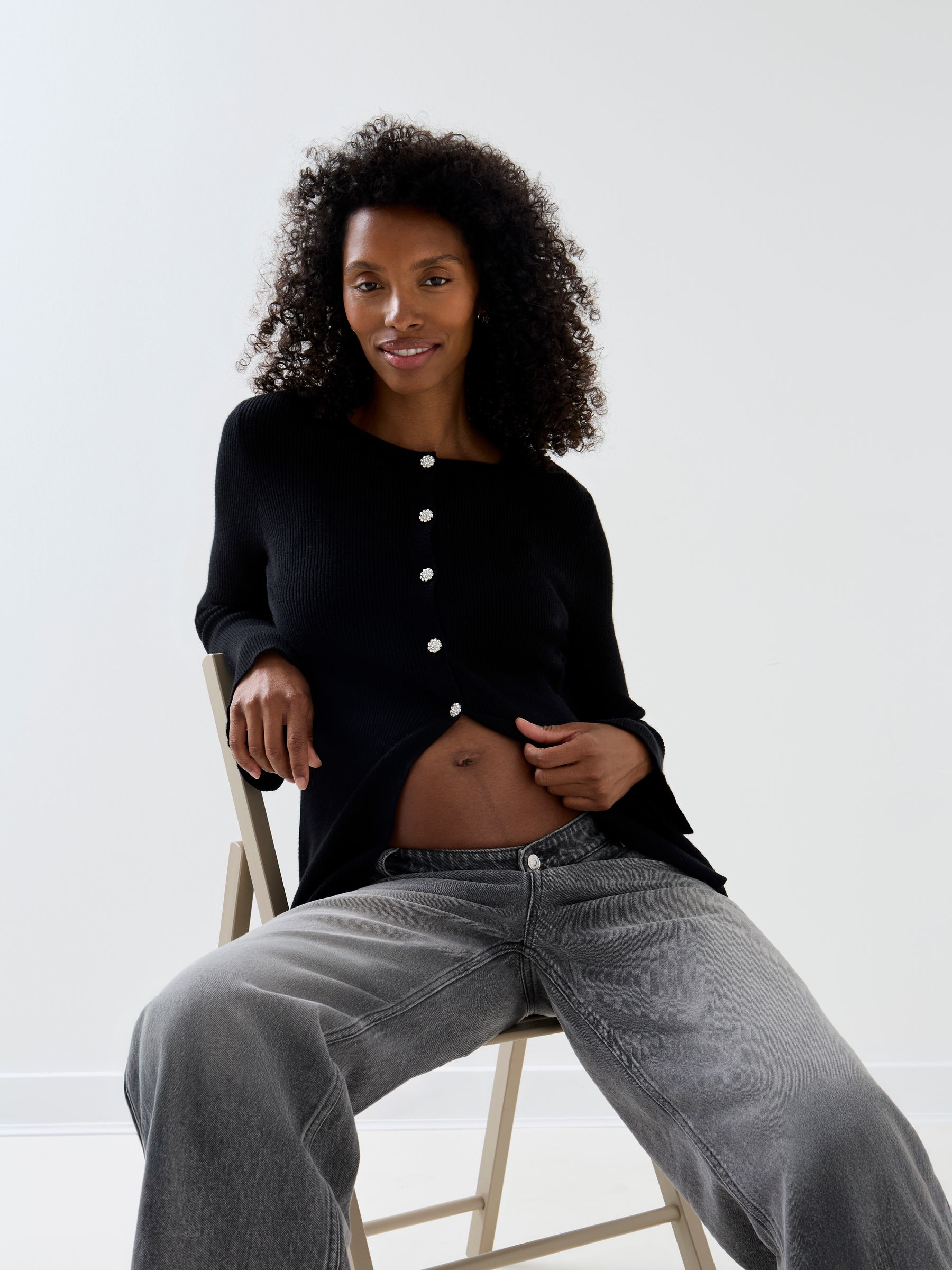 Black Embellished Button Maternity Cardigan - Image 2 of 6