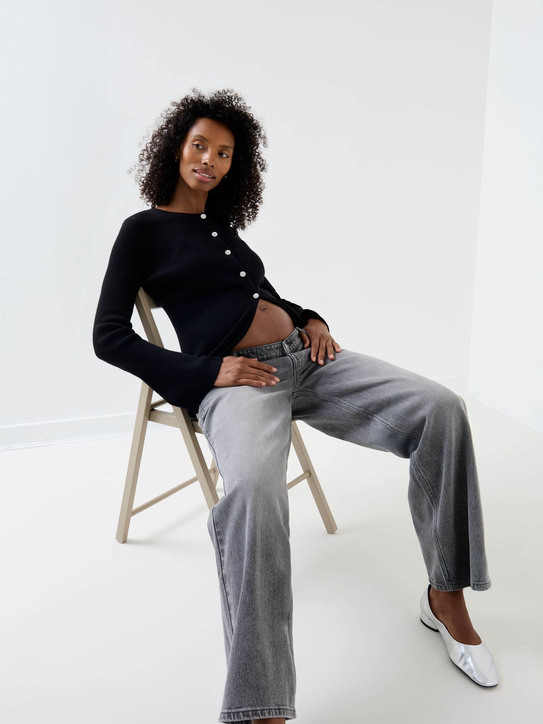 Black Embellished Button Maternity Cardigan - Image 4 of 6