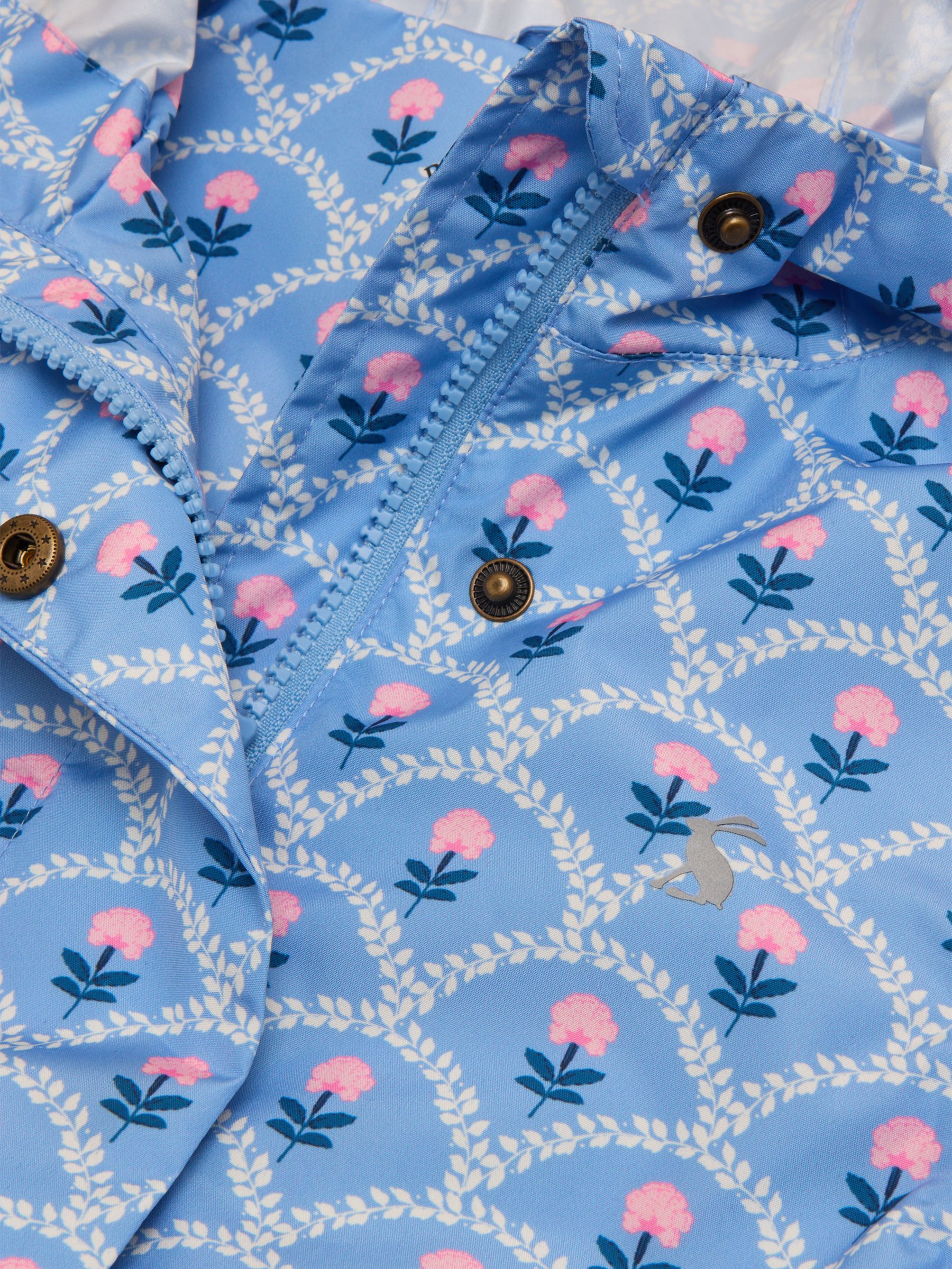 Rainford Blue Floral Waterproof Packable Raincoat With Hood - Image 6 of 9
