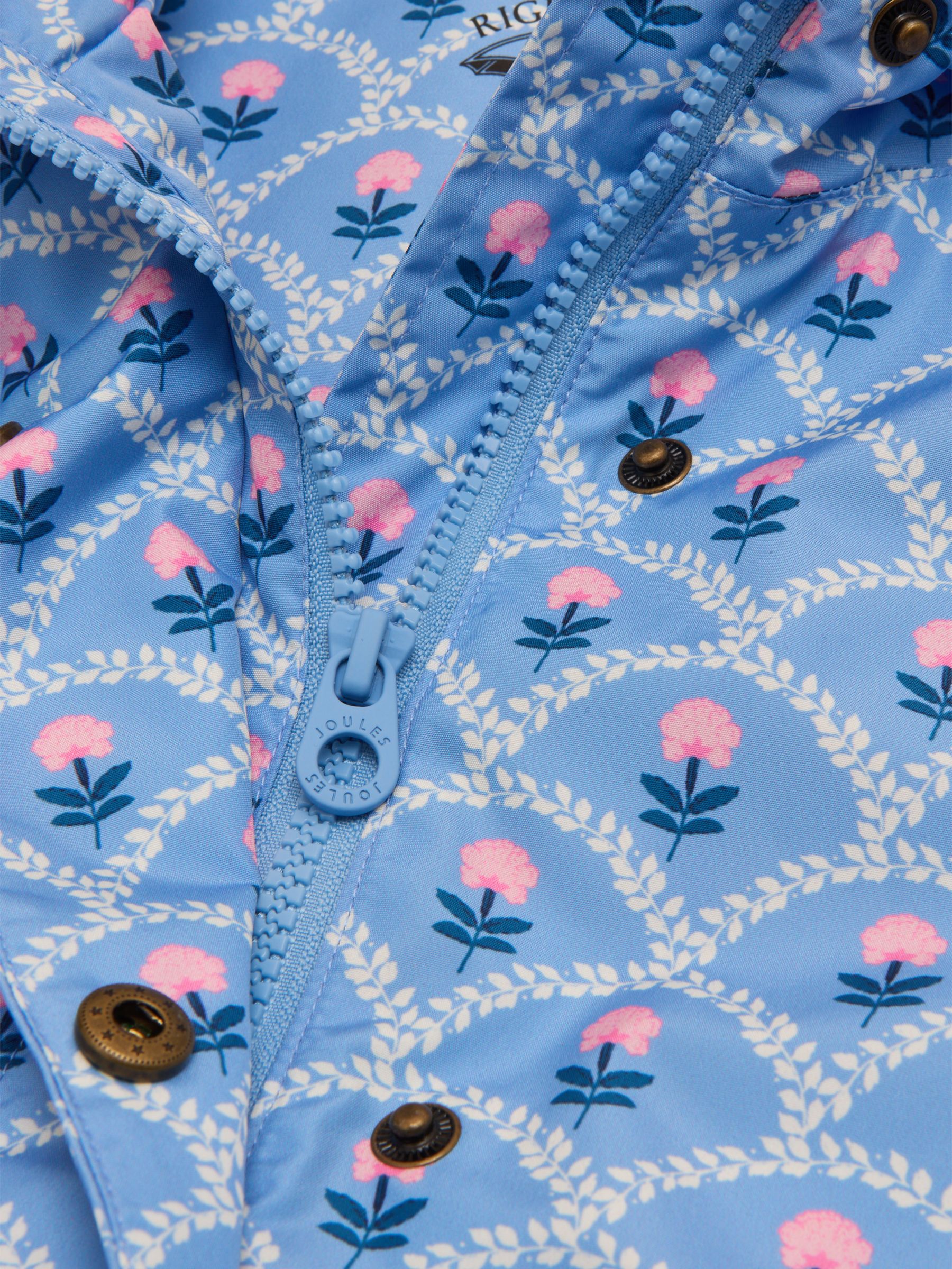Rainford Blue Floral Waterproof Packable Raincoat With Hood - Image 8 of 9