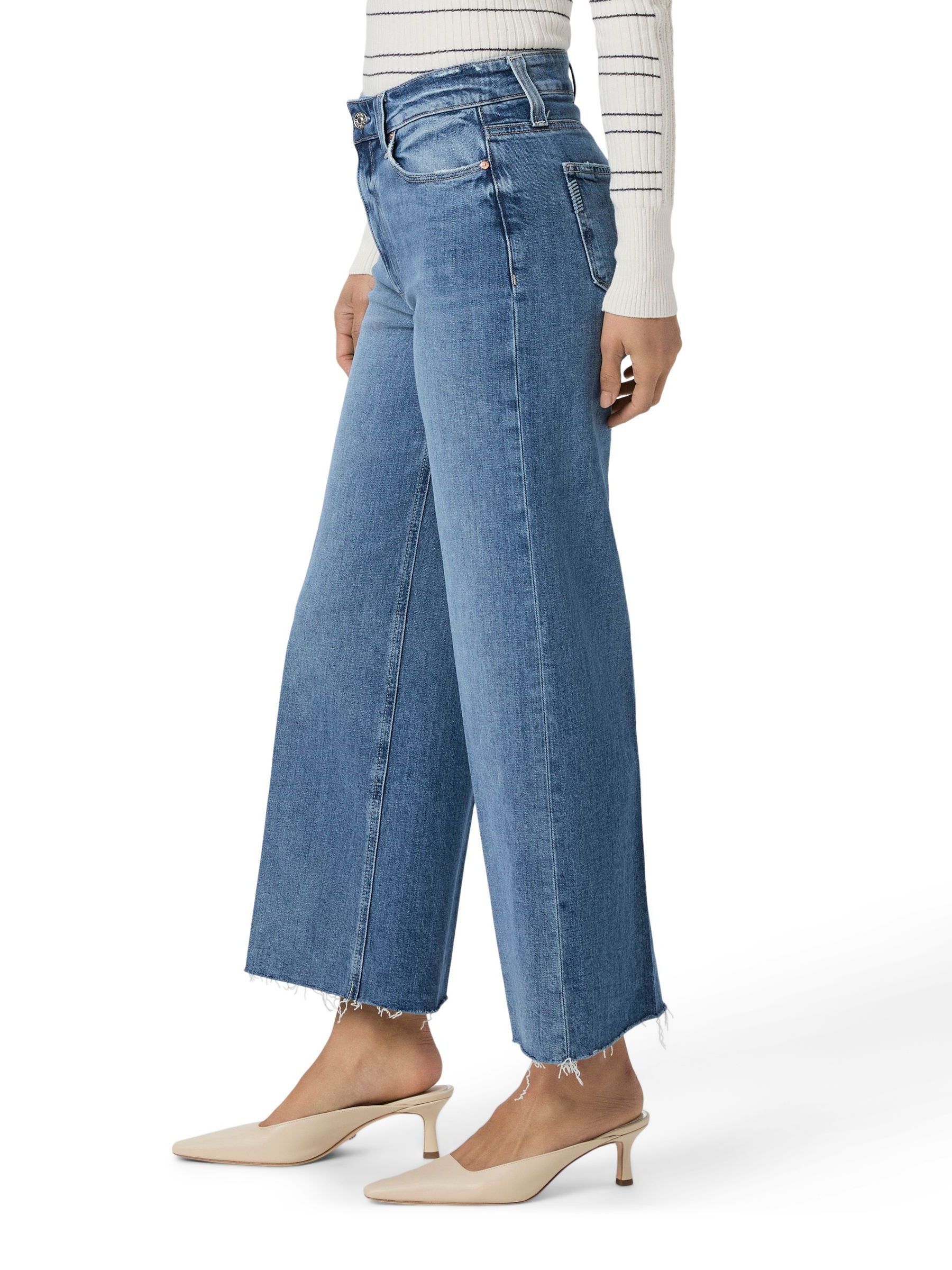 Paige Wide Leg Raw Hem Cropped Jeans in Rock Show Blue - Image 3 of 6