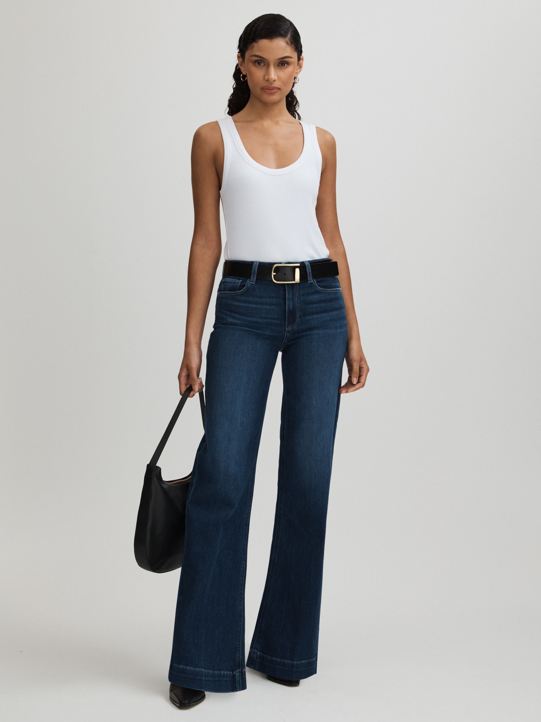 Paige High Rise Wide Leg Jeans in Notre Dame Blue - Image 3 of 5