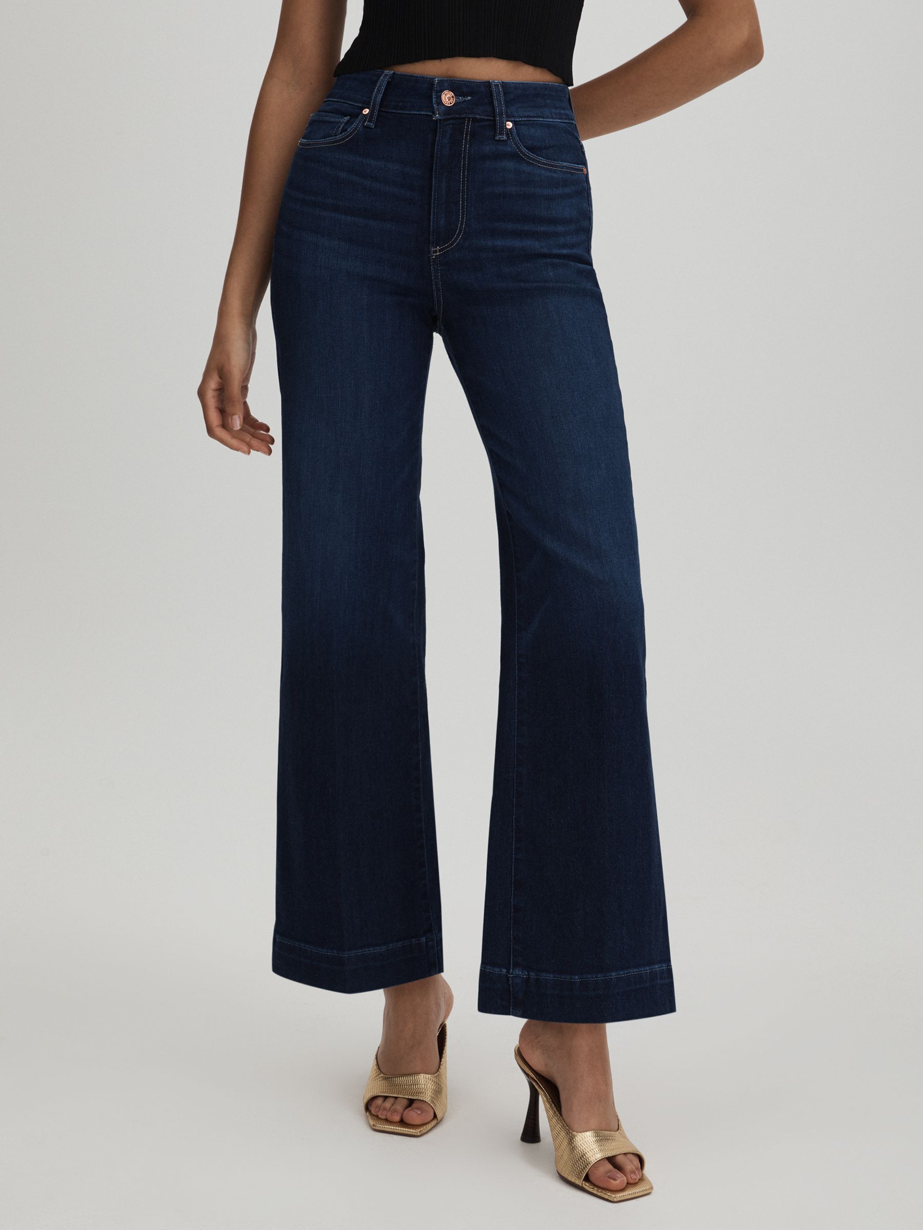 Paige Flared Cropped Jeans in Symbolism Blue - Image 3 of 5
