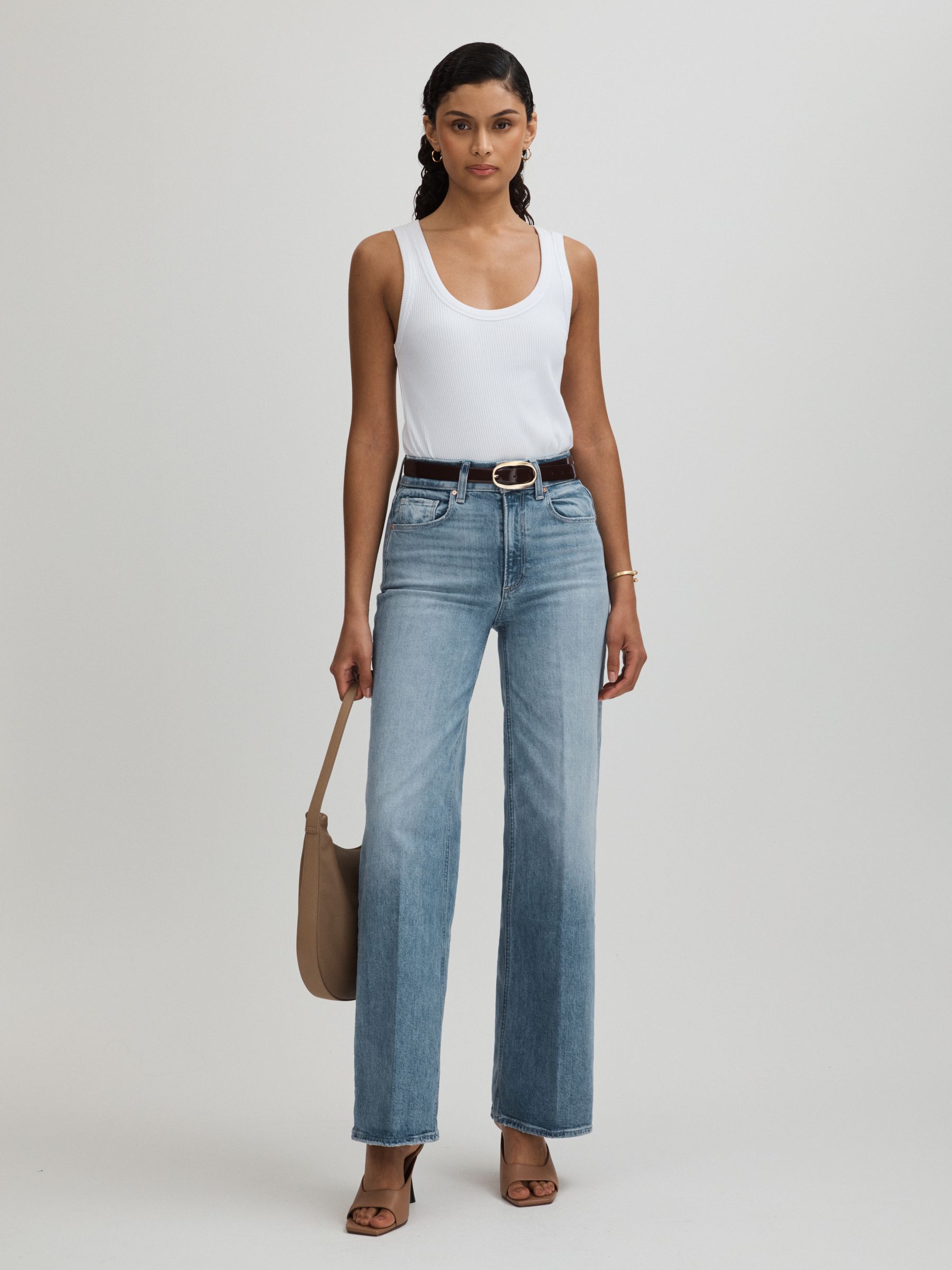 Sasha 32In Magnifique Blue Paige Wide Leg Distressed Jeans - Image 3 of 5