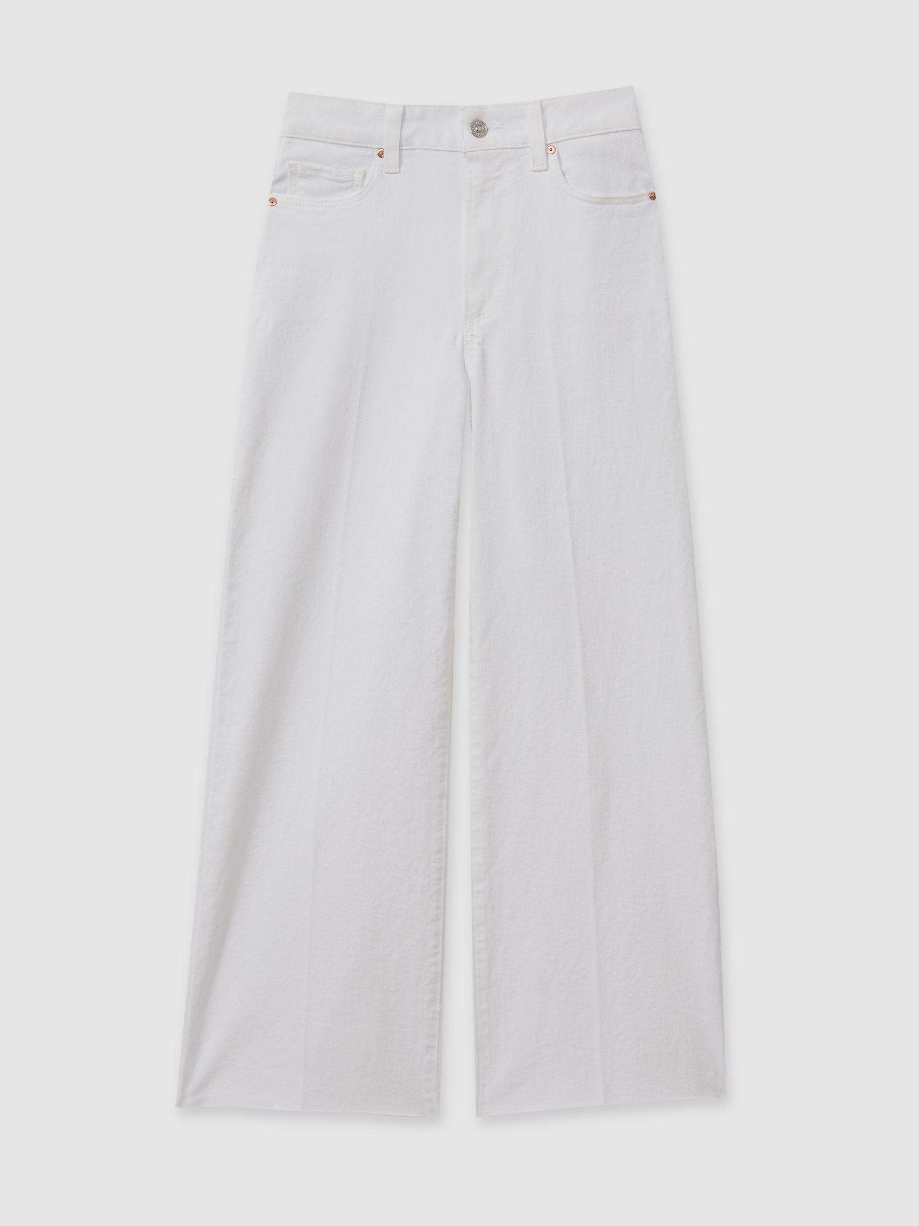 Paige Wide Leg Raw Hem Cropped Jeans in Crisp White - Image 2 of 5