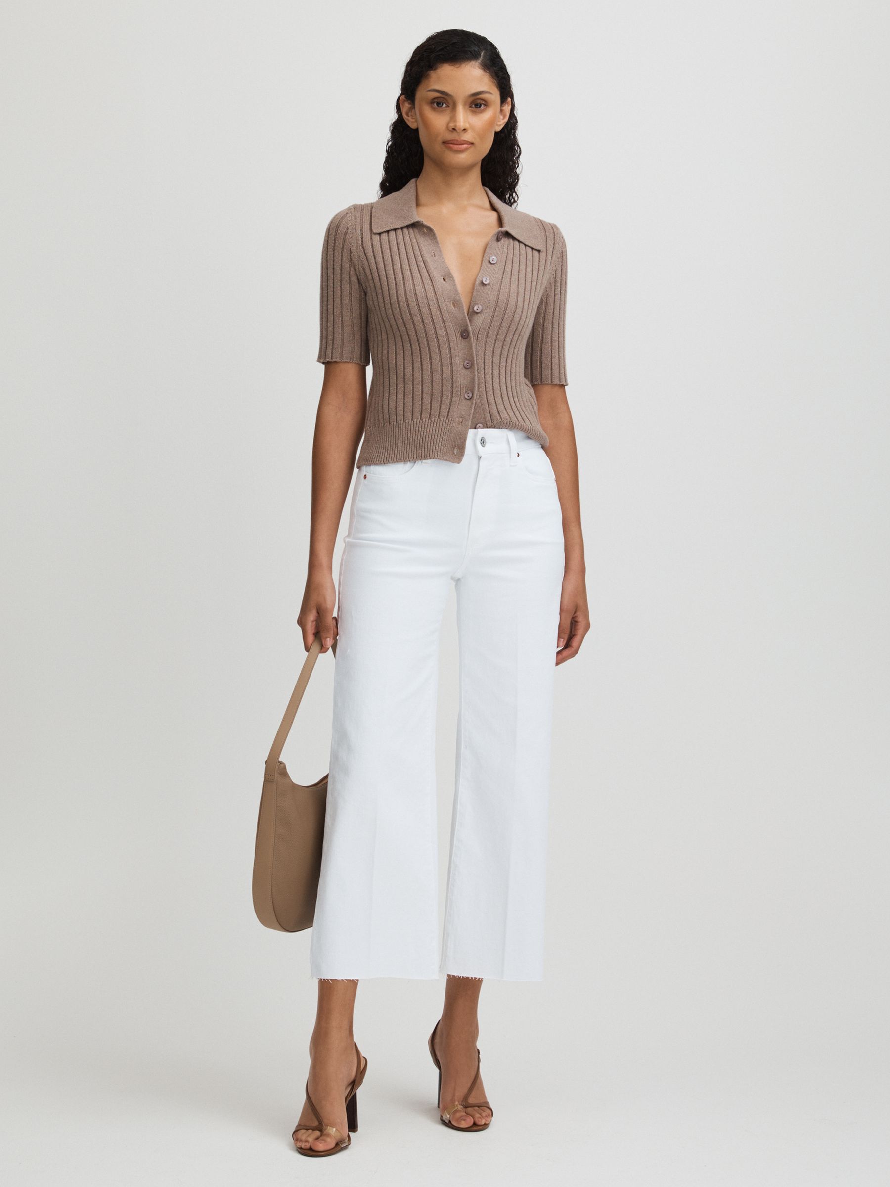 Paige Wide Leg Raw Hem Cropped Jeans in Crisp White - Image 3 of 5
