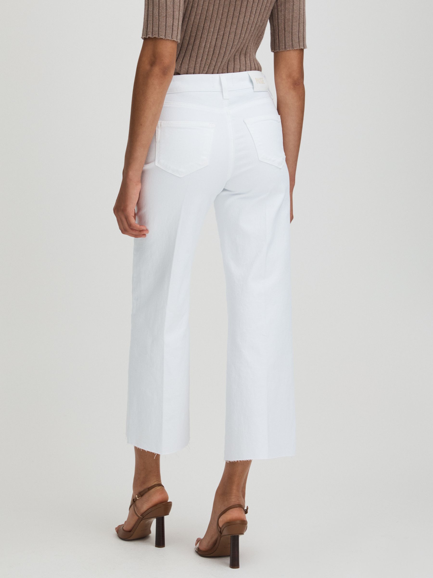 Paige Wide Leg Raw Hem Cropped Jeans in Crisp White - Image 4 of 5