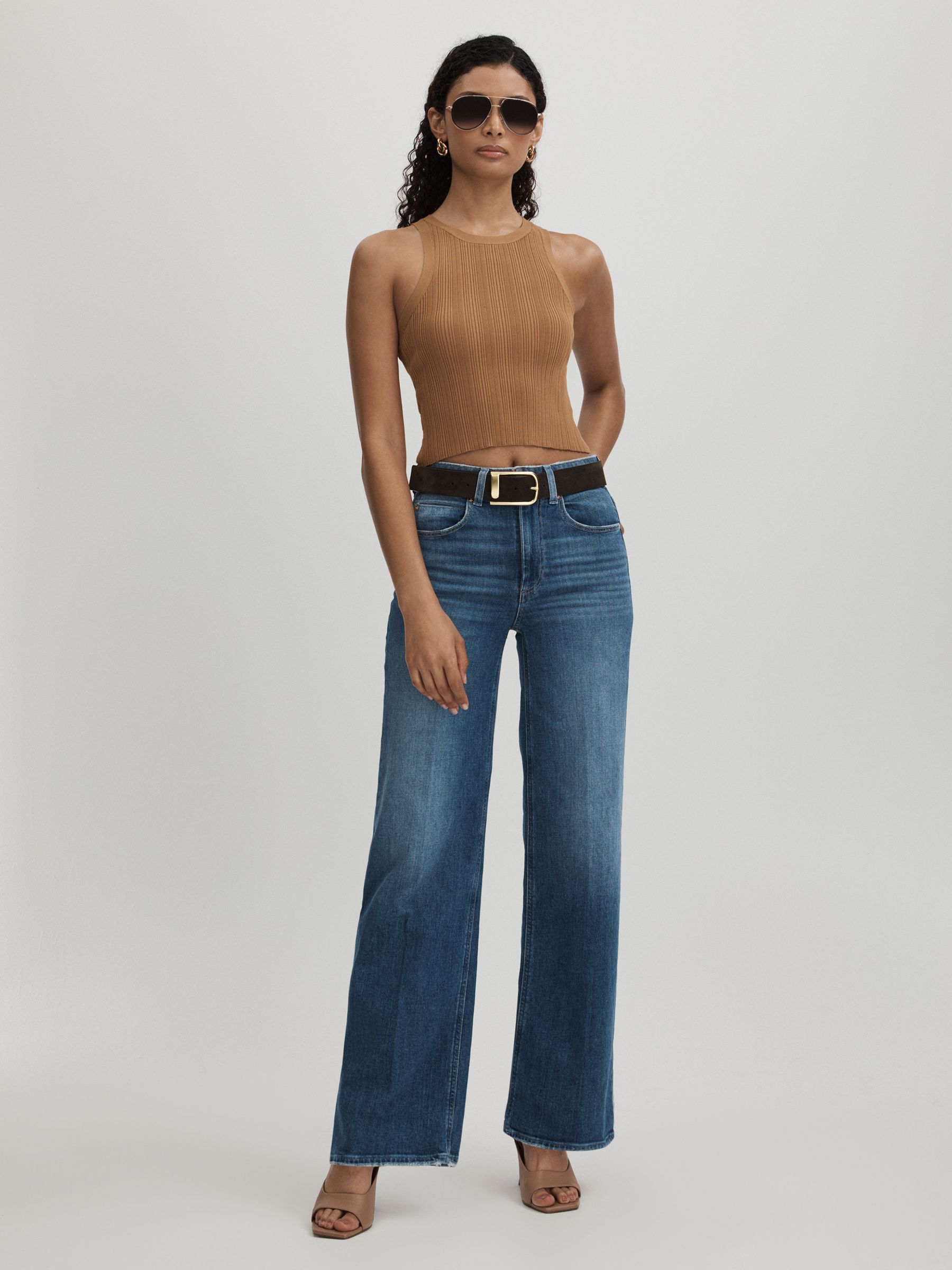 Paige Wide Leg Distressed Jeans in Stefania Blue - Image 3 of 5