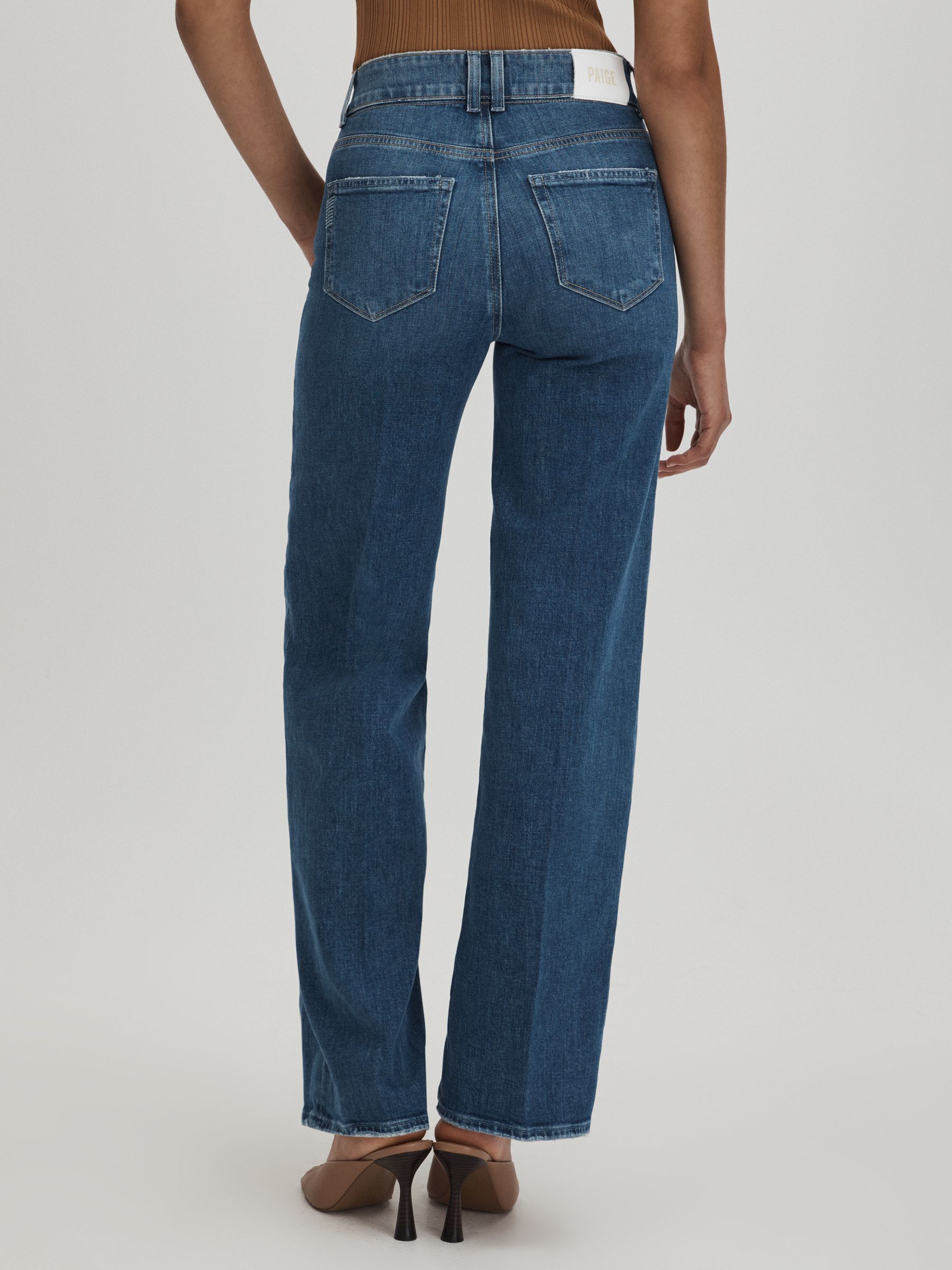 Paige Wide Leg Distressed Jeans in Stefania Blue - Image 4 of 5