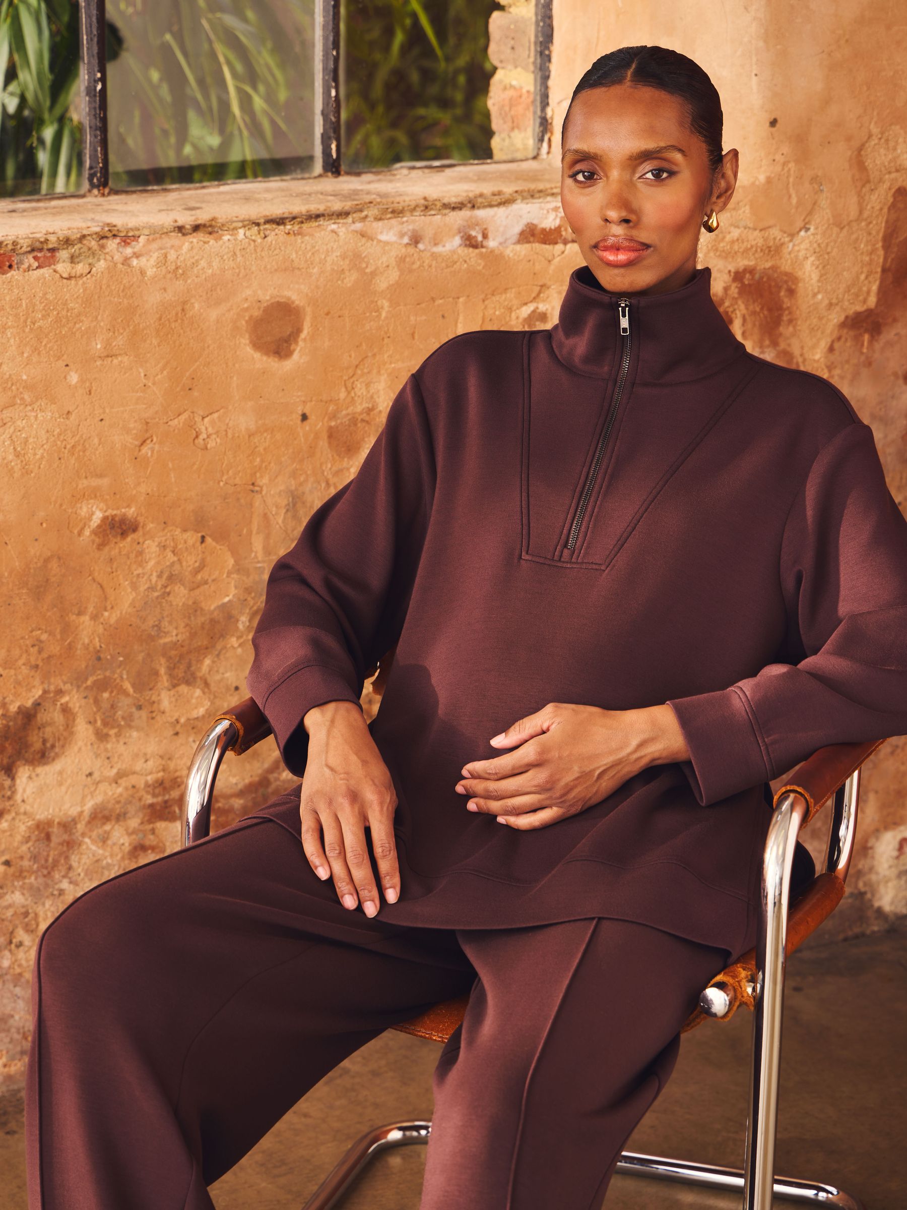 Brown Co-ord Premium Jersey Maternity Half Zip Sweatshirt - Image 1 of 1 Brown Co-ord Premium Jersey Maternity Half Zip Sweatshirt - Image 1 of 1