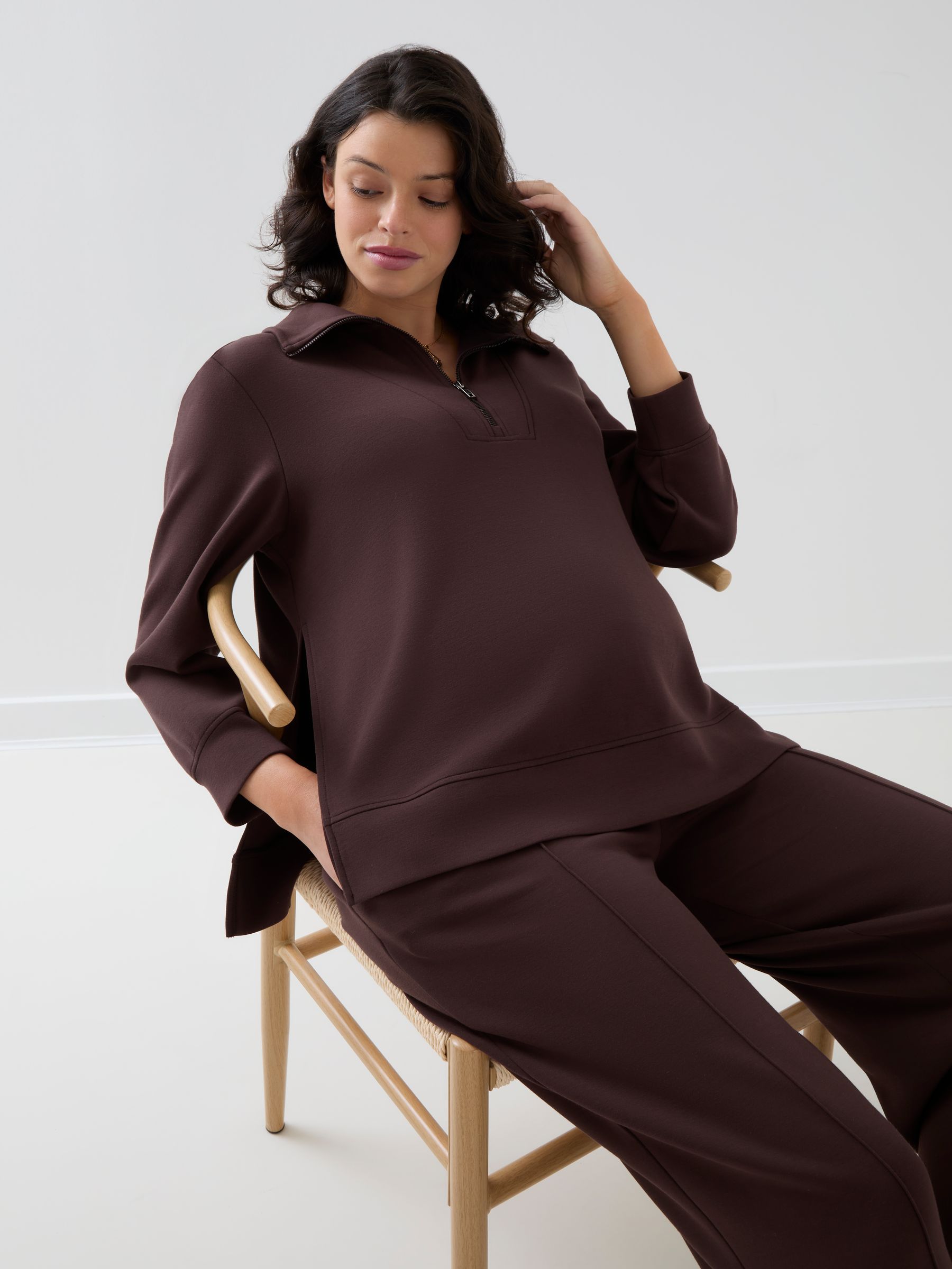 Brown Co-ord Premium Jersey Maternity Half Zip Sweatshirt - Image 2 of 6