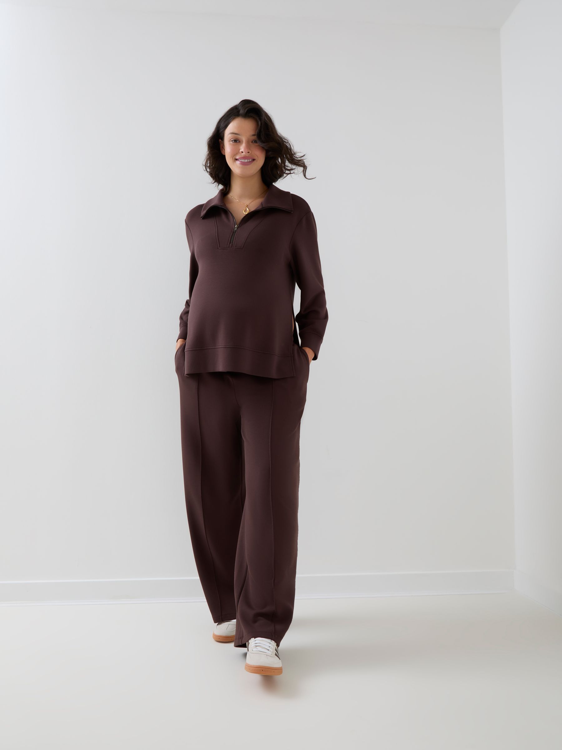 Brown Co-ord Premium Jersey Maternity Half Zip Sweatshirt - Image 3 of 6