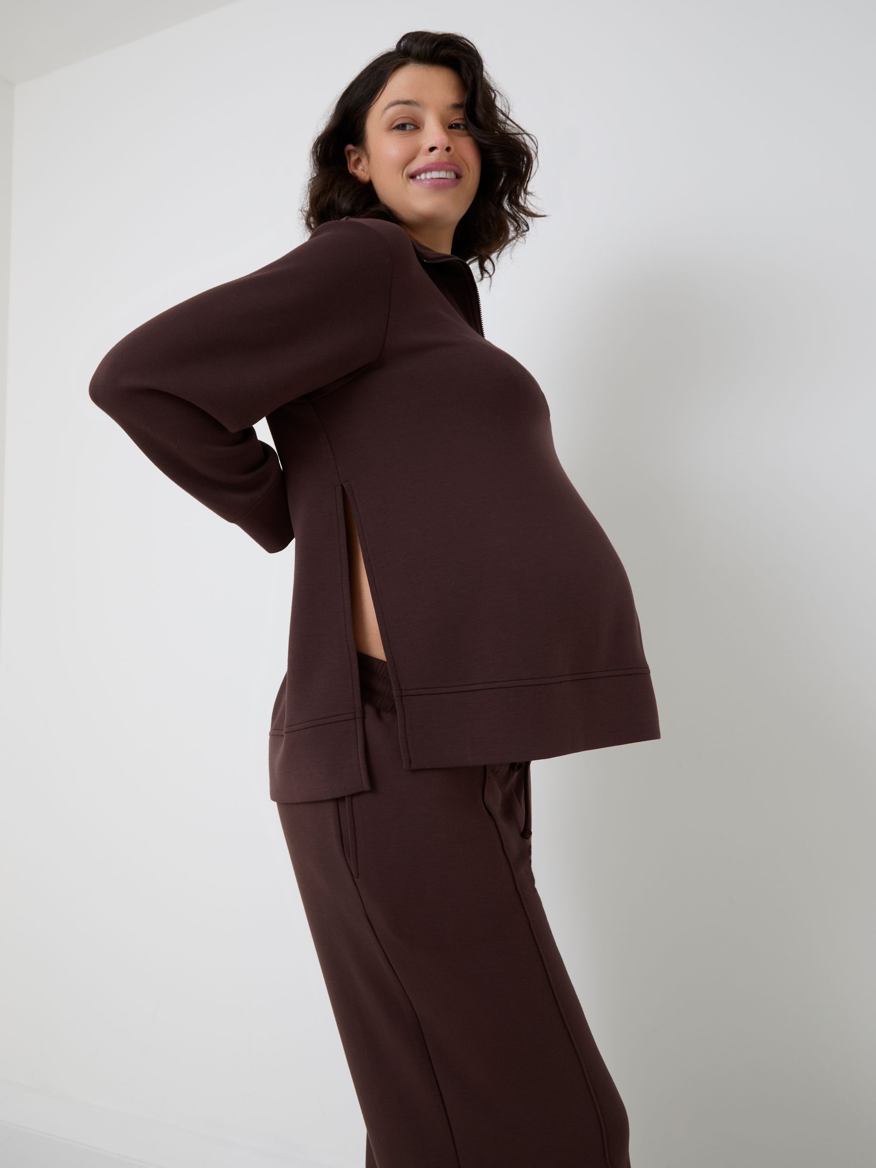 Brown Co-ord Premium Jersey Maternity Half Zip Sweatshirt - Image 4 of 6