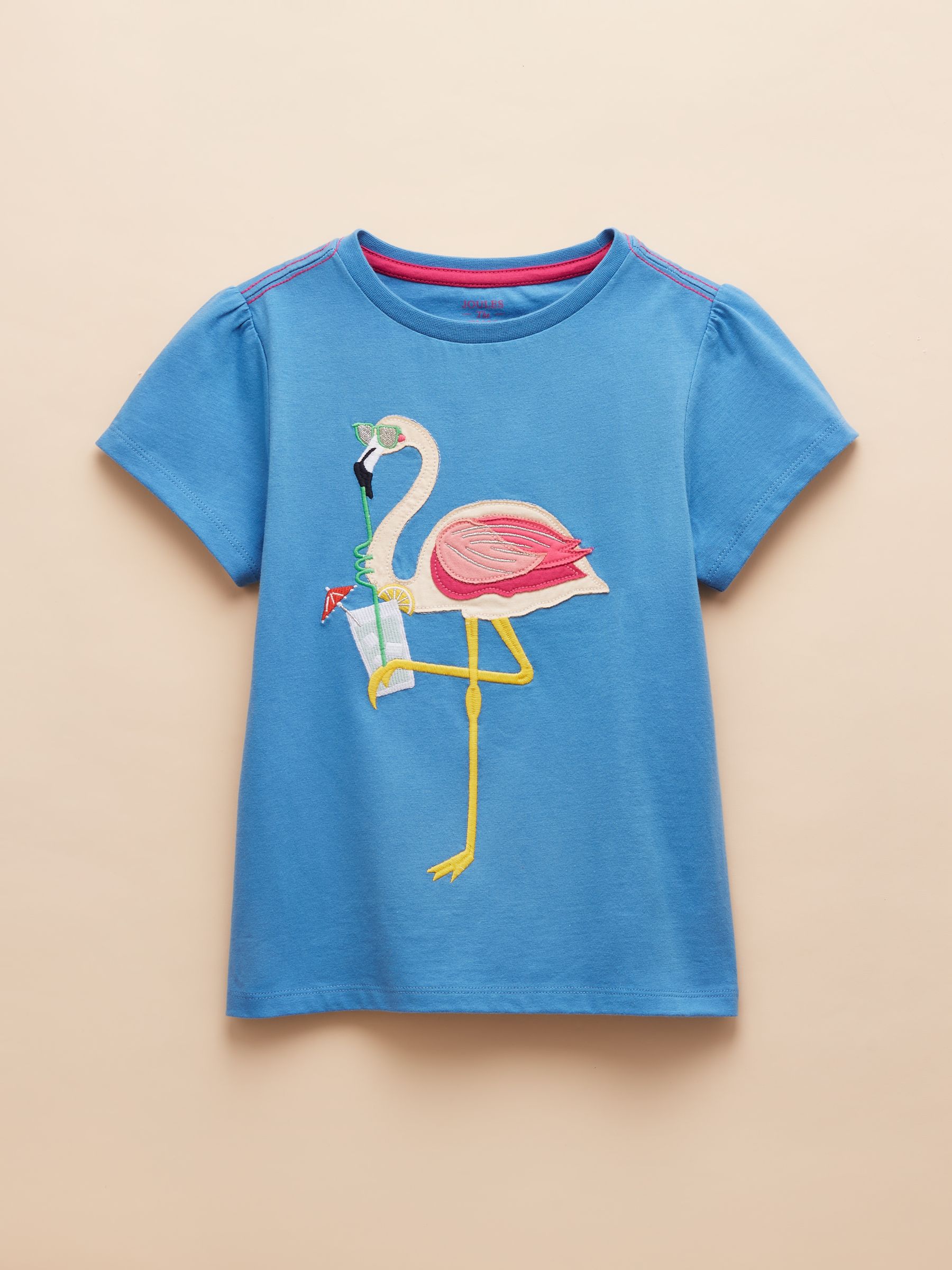 Astra Blue Flamingo Applique Cotton T-Shirt - Image 1 of 5