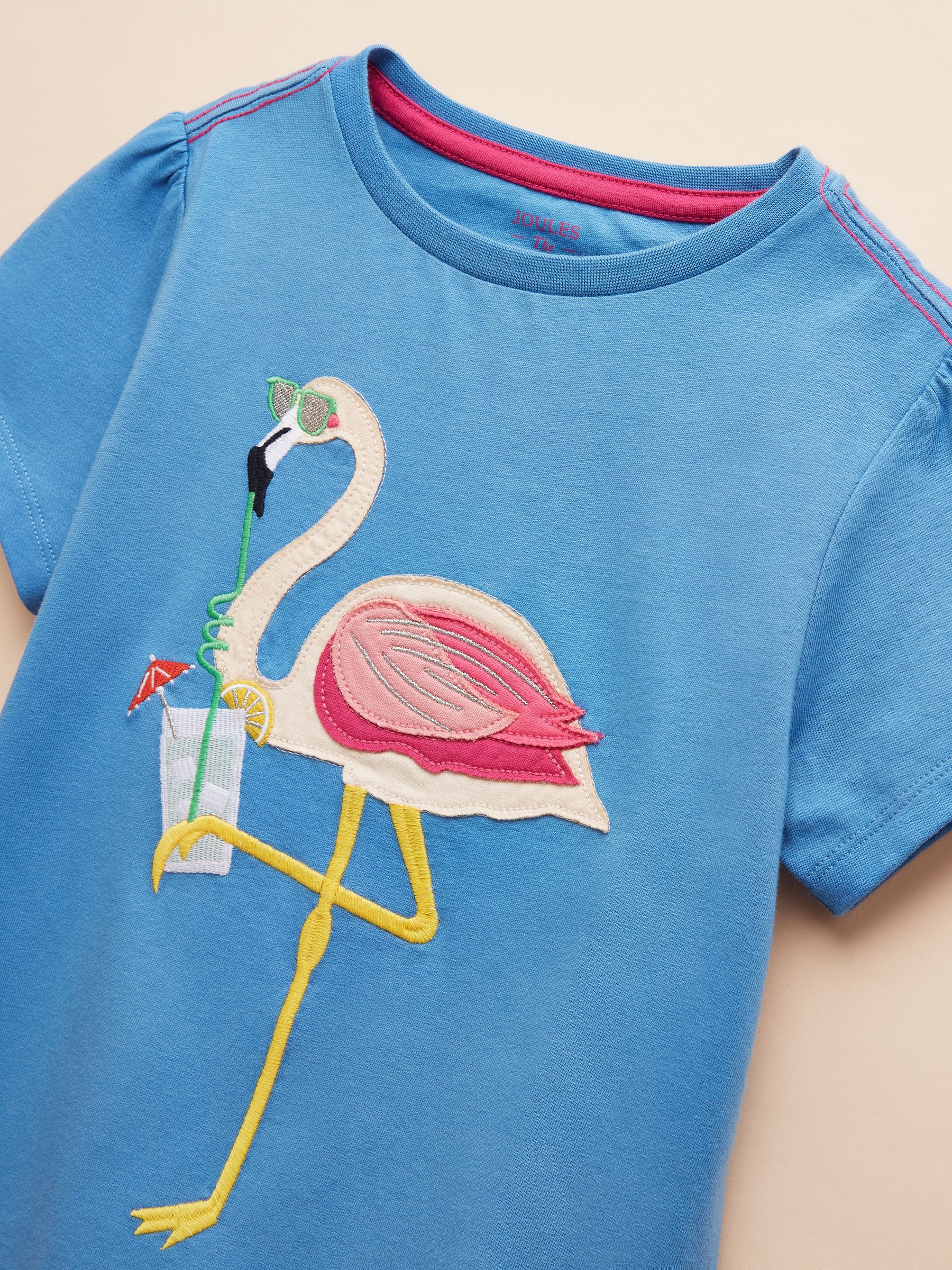 Astra Blue Flamingo Applique Cotton T-Shirt - Image 3 of 5