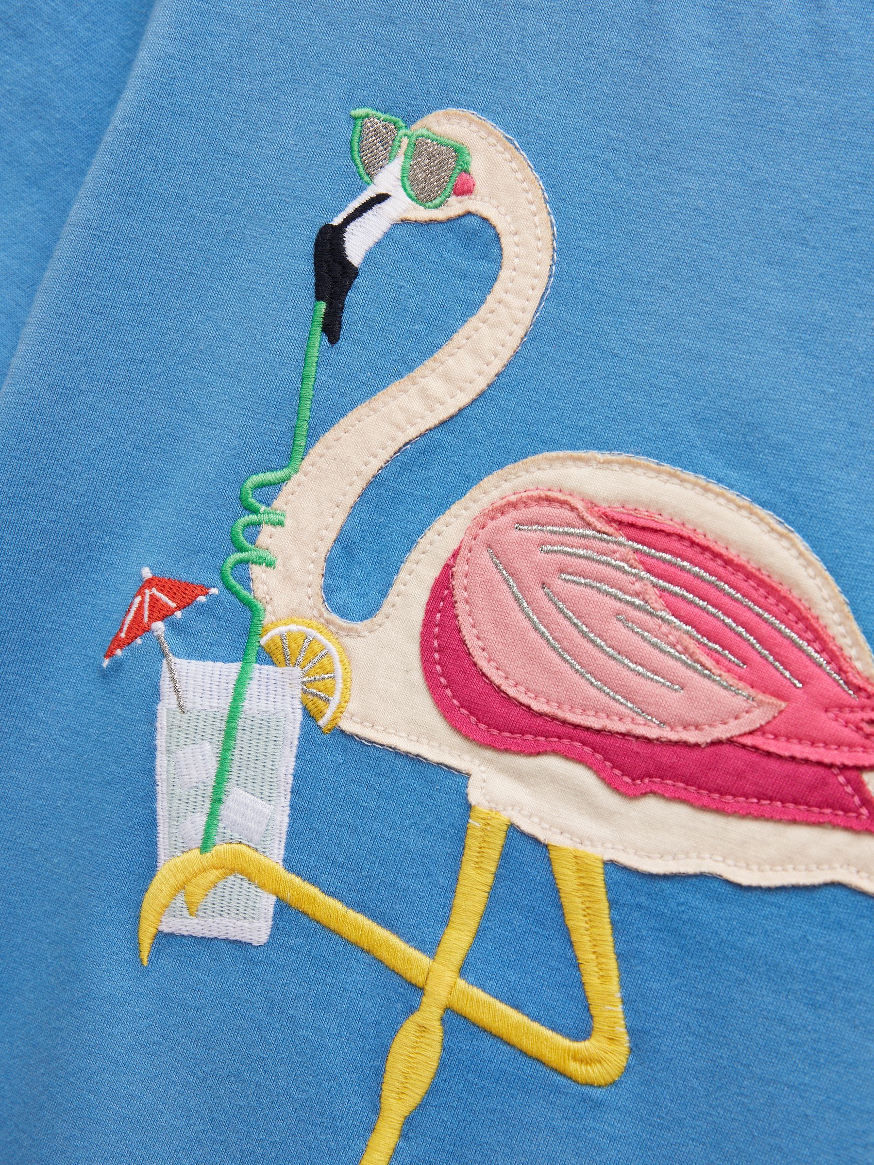 Astra Blue Flamingo Applique Cotton T-Shirt - Image 4 of 5