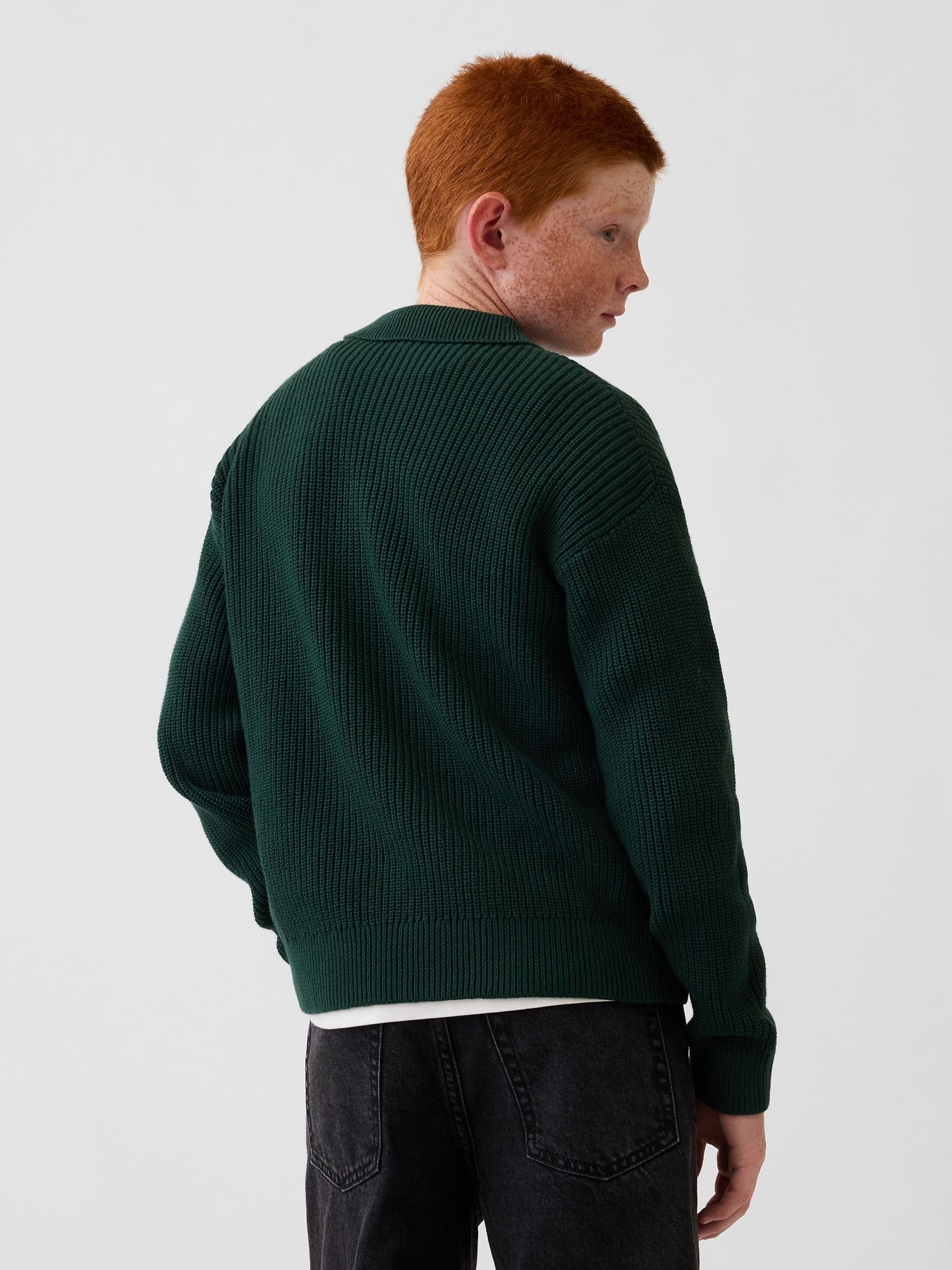 Green Relaxed Polo Jumper - Image 2 of 5 Green Relaxed Polo Jumper - Image 2 of 5