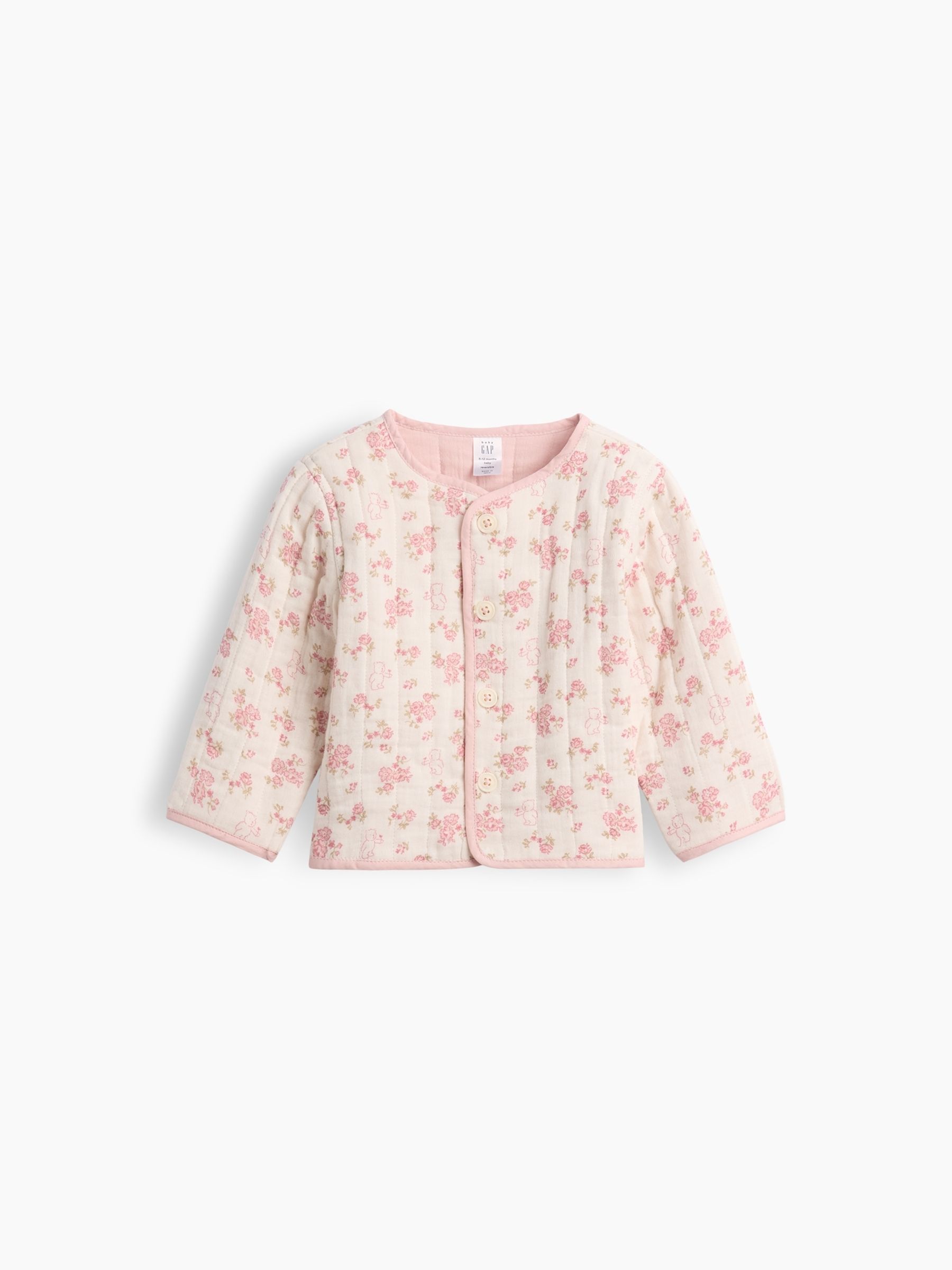 Cream/Pink Floral Quilted Gauze Reversible Jacket - Image 1 of 3