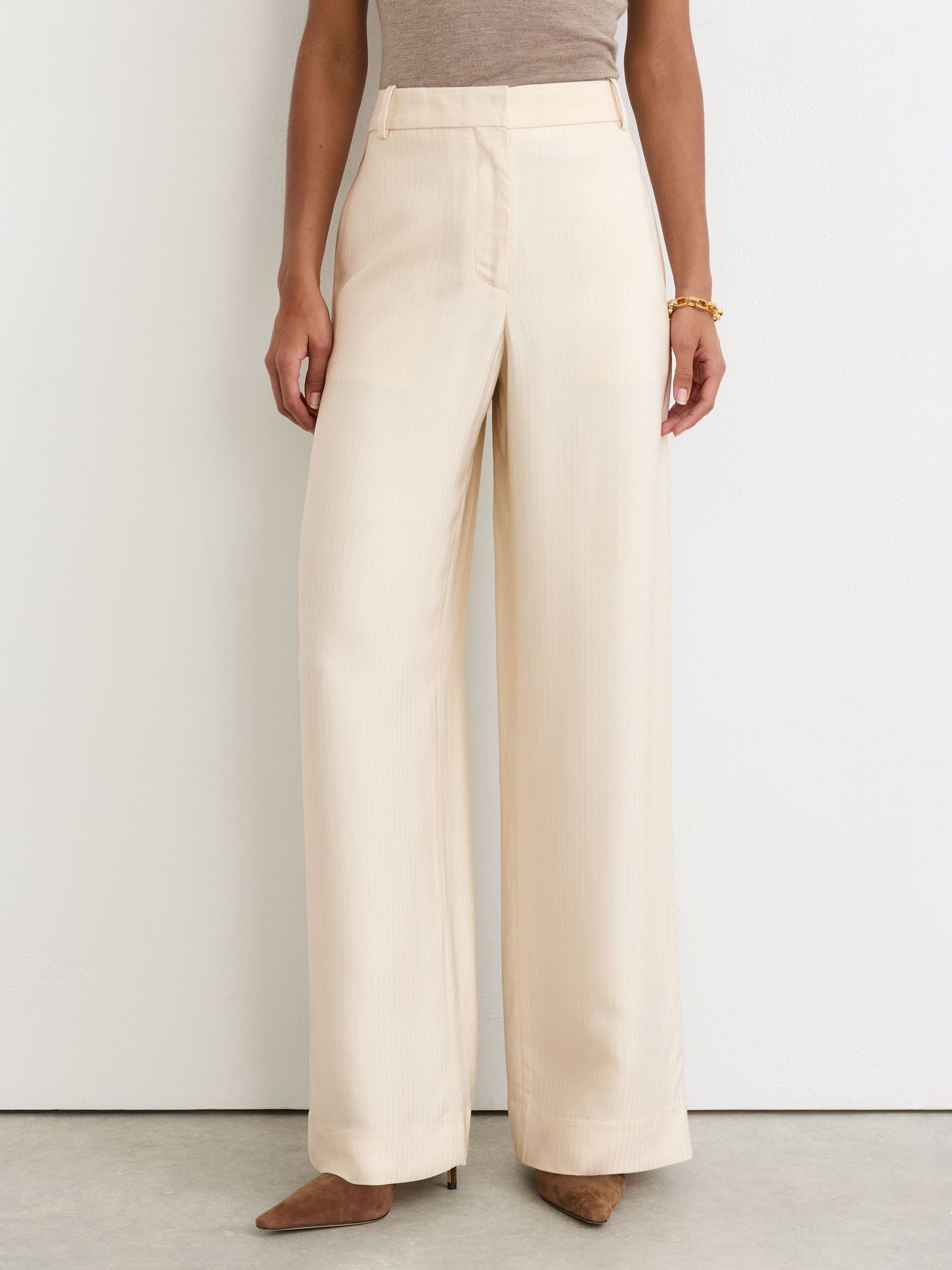 Petite Jacquard-Stripe Wide-Leg Trousers in Cream - Image 3 of 8