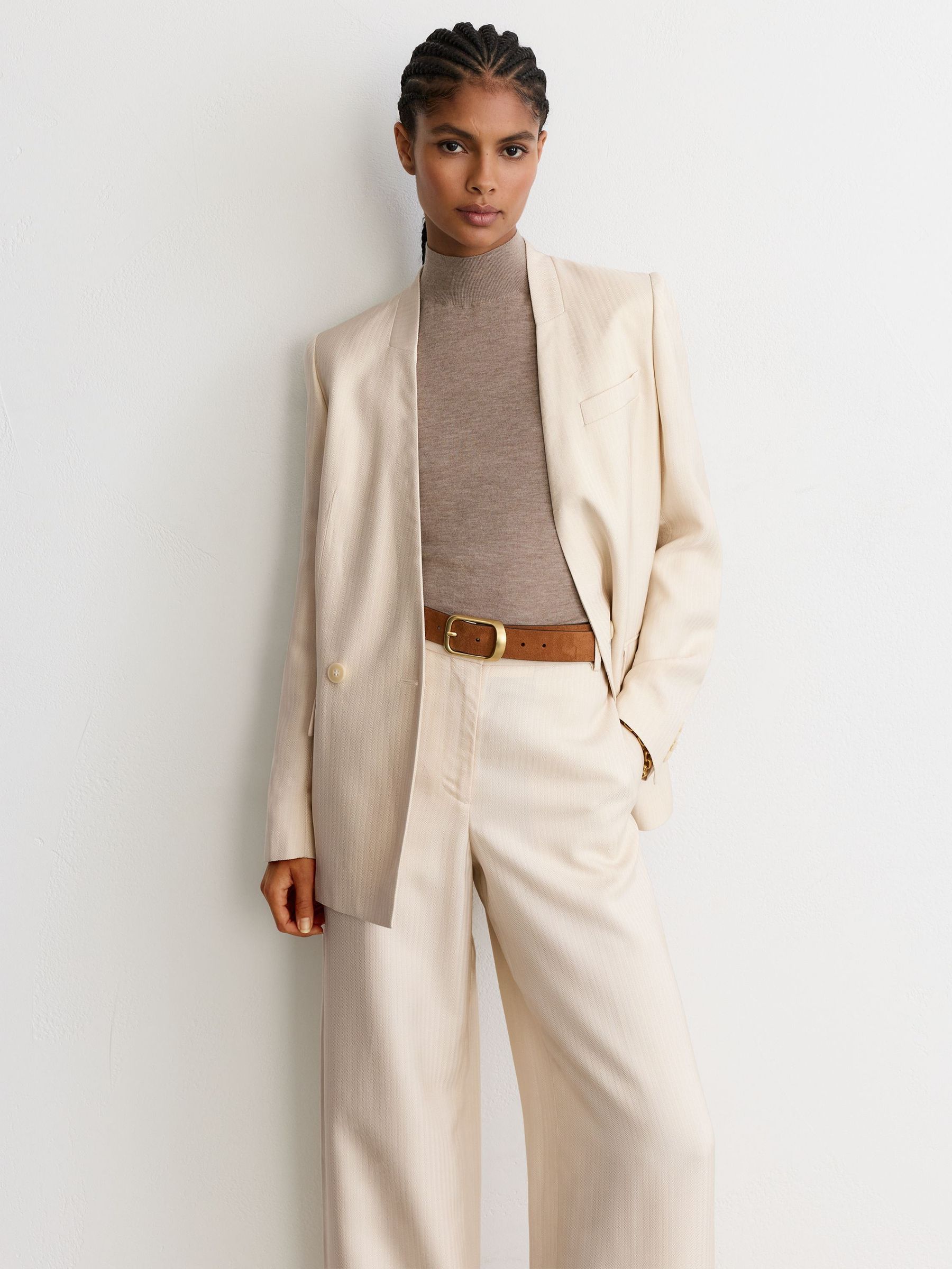 Petite Jacquard-Stripe Wide-Leg Trousers in Cream - Image 5 of 8