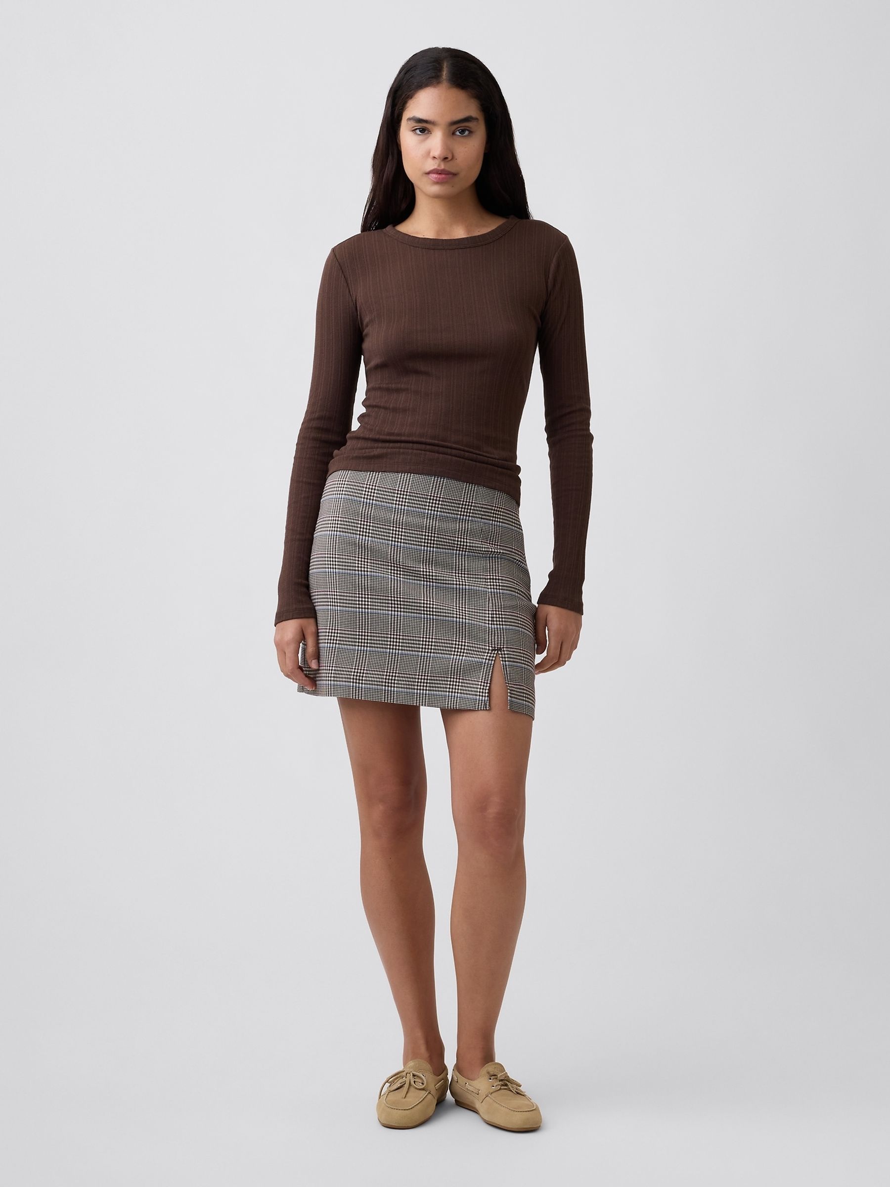 Brown Essential Ribbed Pointelle Long Sleeve T-Shirt - Image 3 of 5