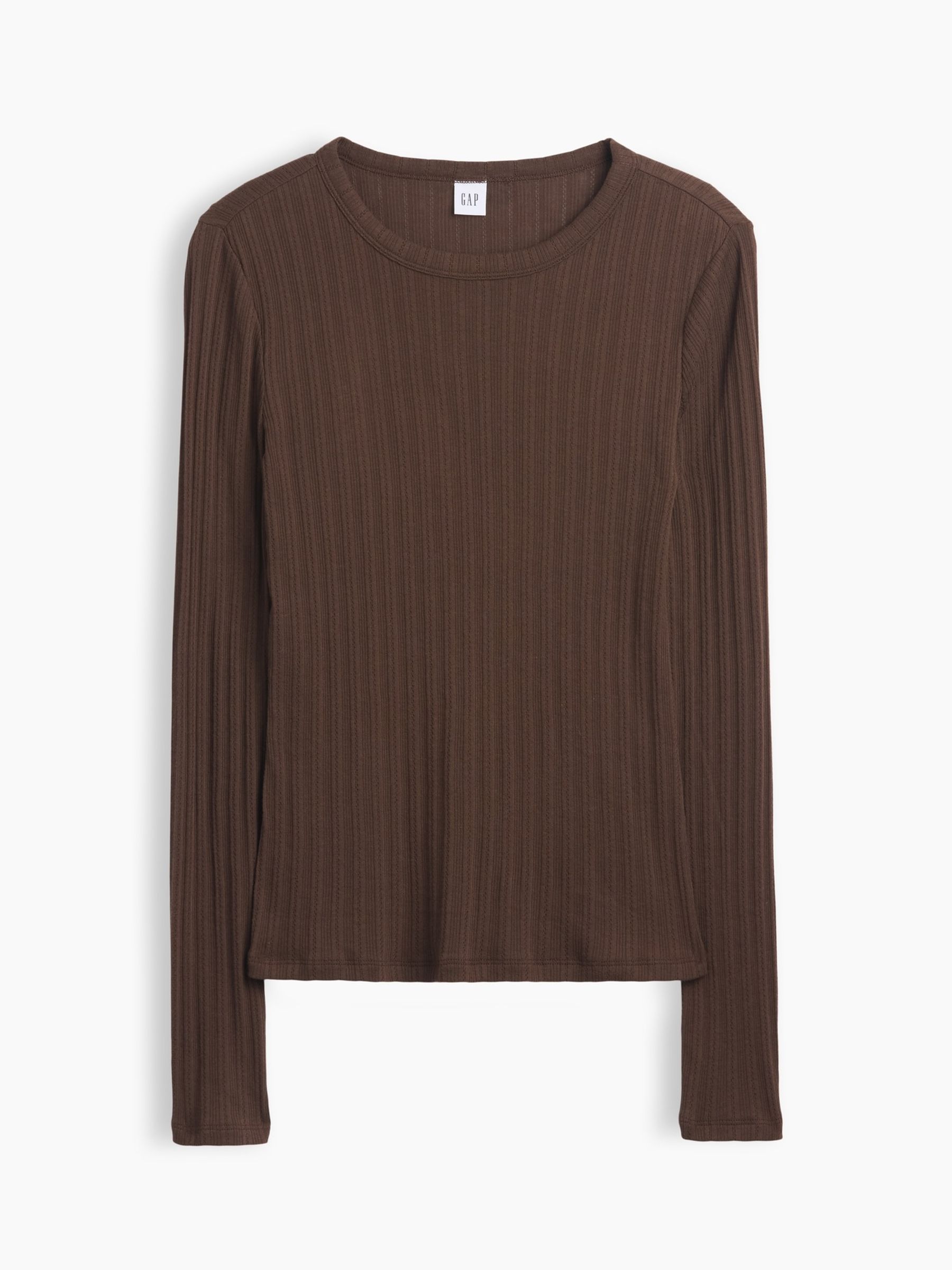 Brown Essential Ribbed Pointelle Long Sleeve T-Shirt - Image 5 of 5