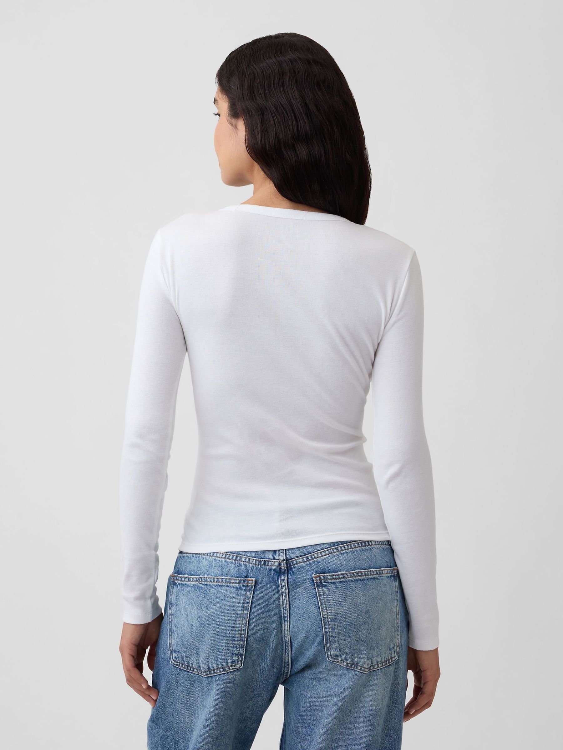 White Modern Ribbed Long Sleeve T-Shirt - Image 2 of 5 White Modern Ribbed Long Sleeve T-Shirt - Image 2 of 5