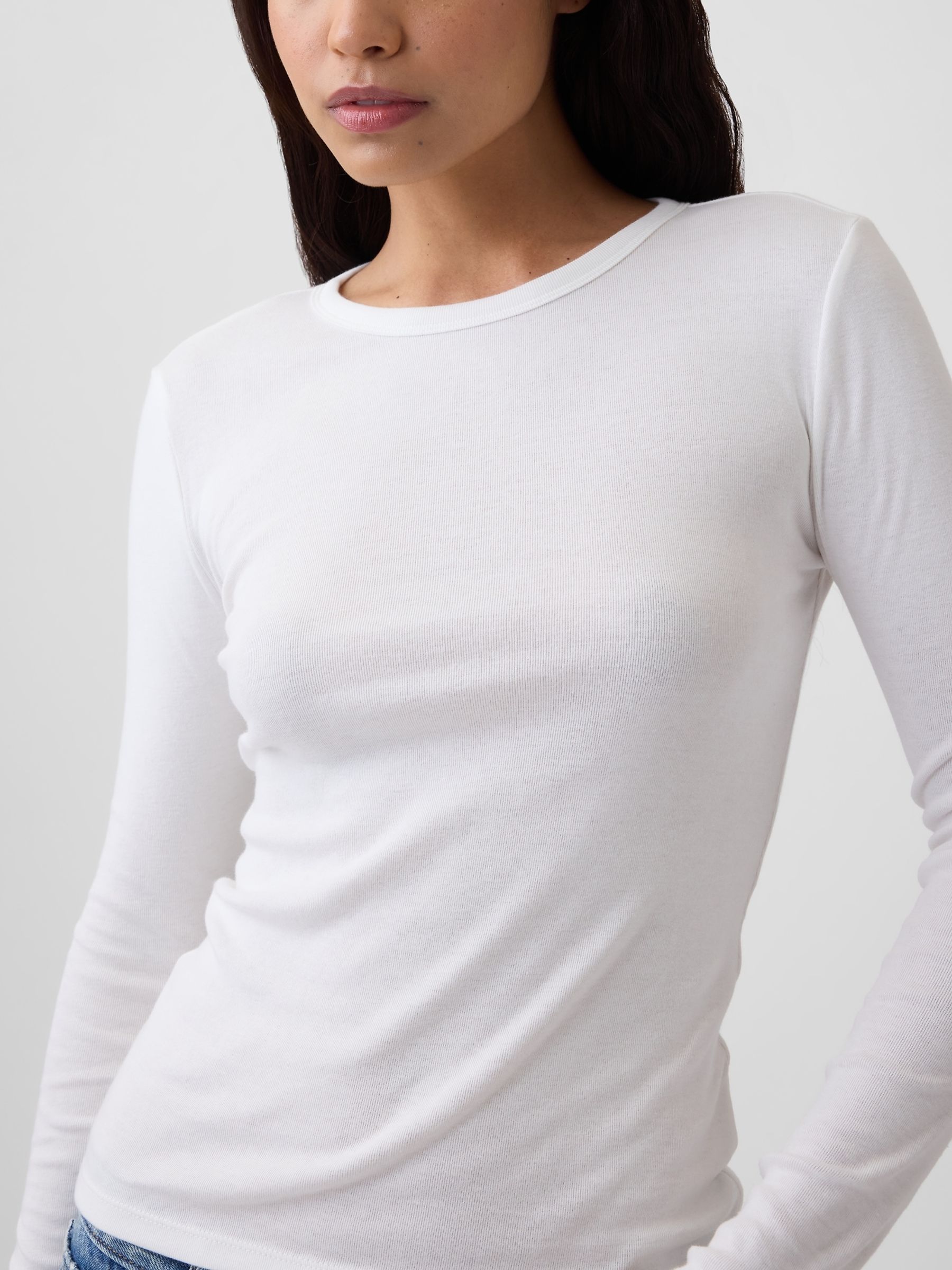 White Modern Ribbed Long Sleeve T-Shirt - Image 4 of 5