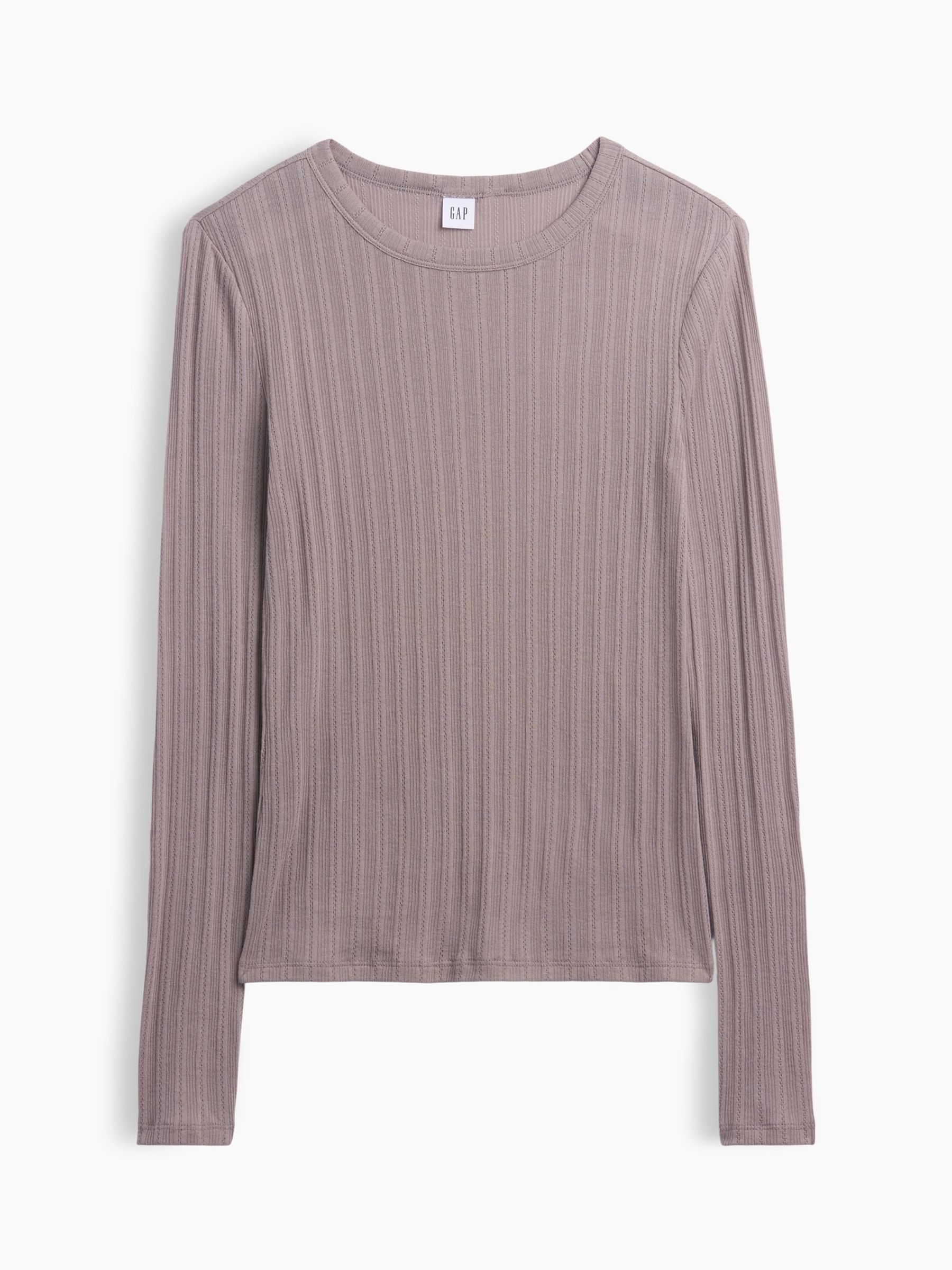 Cool Brown Essential Ribbed Pointelle Long Sleeve T-Shirt - Image 5 of 5
