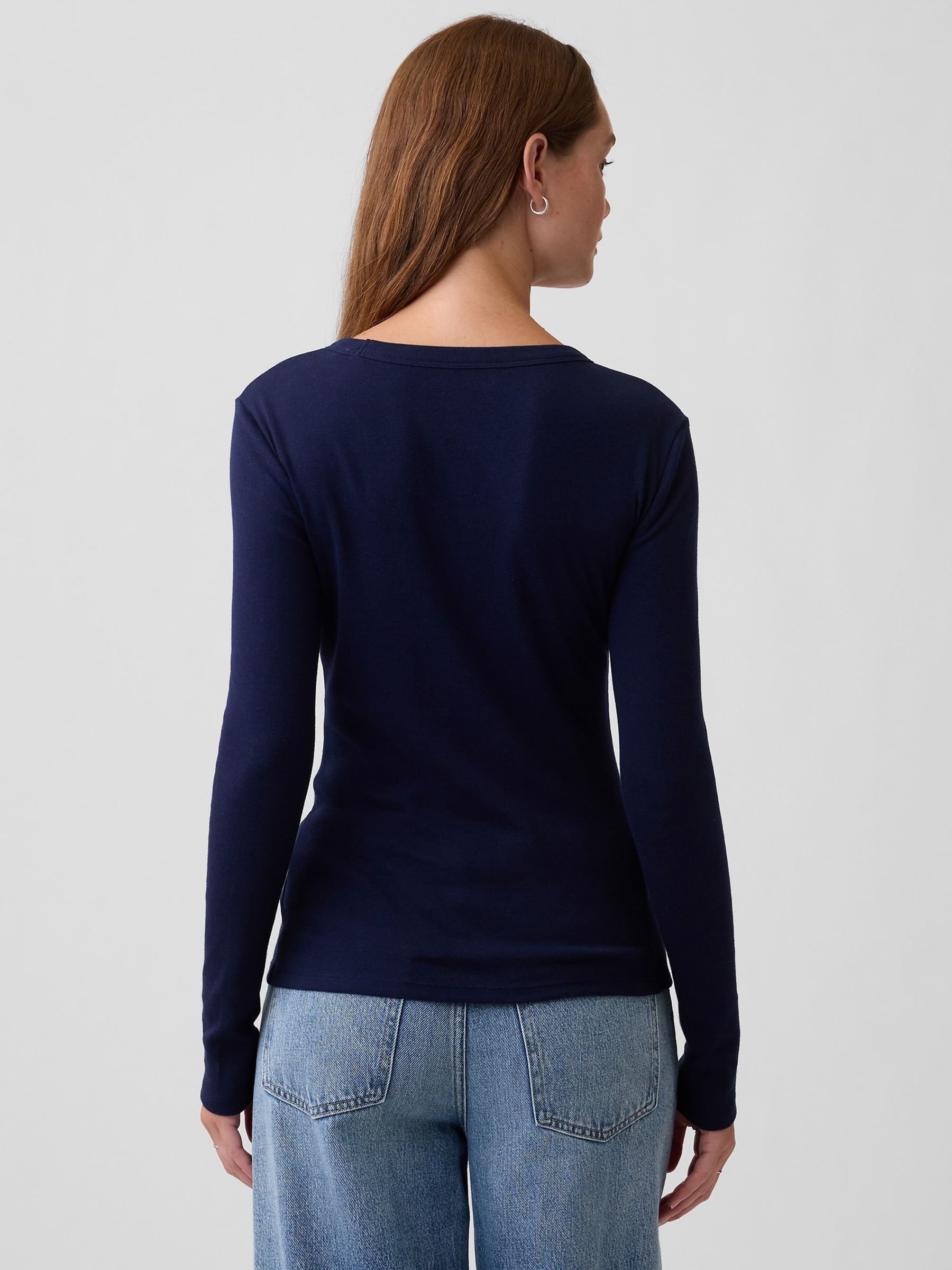 Blue/Navy Modern Ribbed Long Sleeve T-Shirt - Image 2 of 5 Blue/Navy Modern Ribbed Long Sleeve T-Shirt - Image 2 of 5