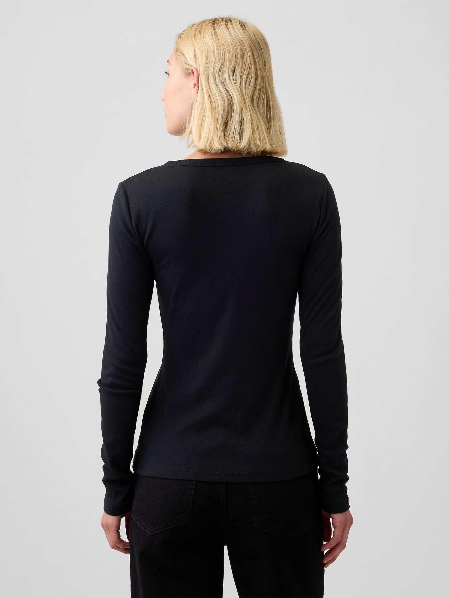 Black Modern Ribbed Long Sleeve T-Shirt - Image 2 of 5