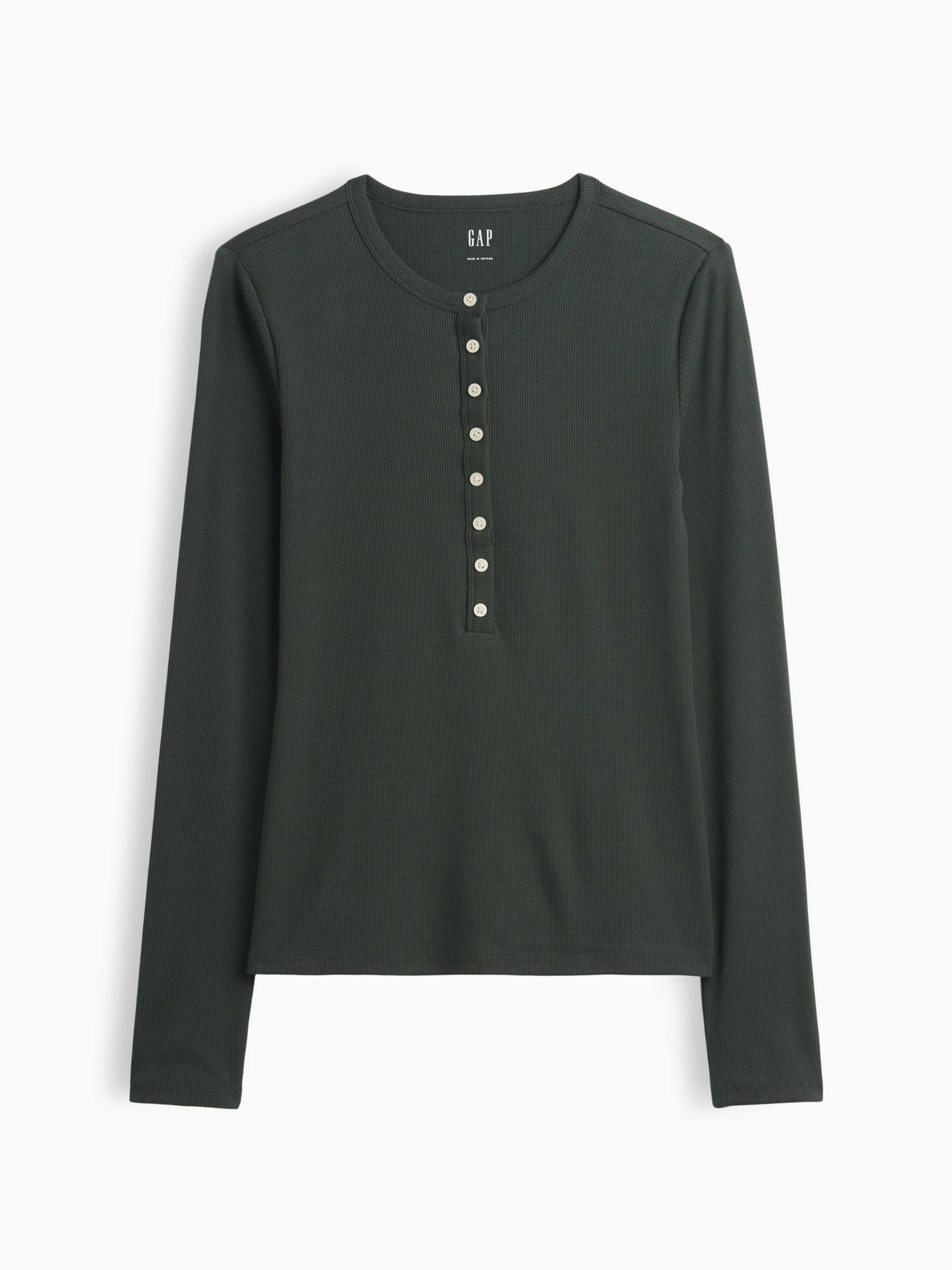 Forest Green Ribbed Henley Long Sleeve T-Shirt - Image 5 of 5 Forest Green Ribbed Henley Long Sleeve T-Shirt - Image 5 of 5