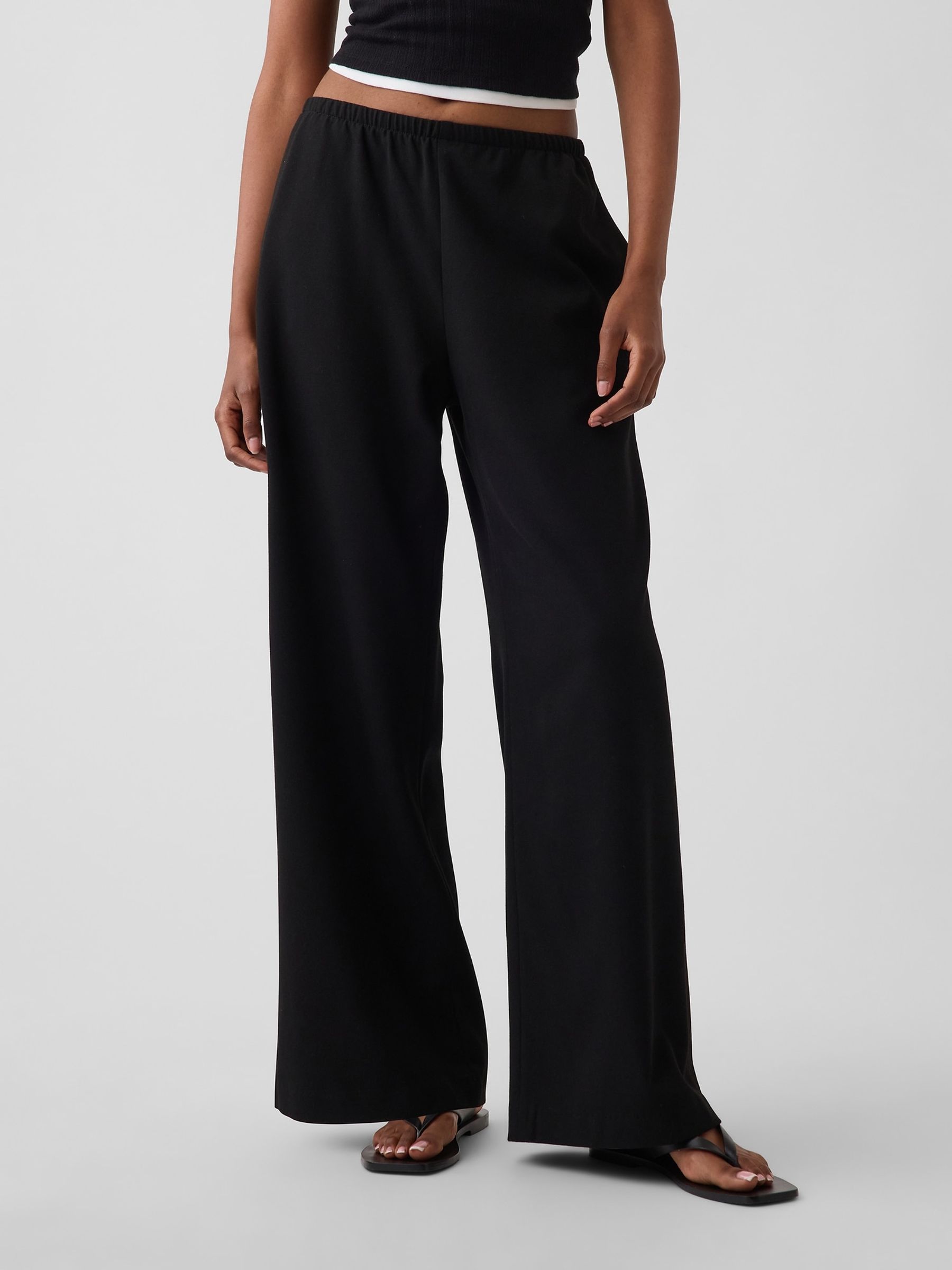 Black Brushed Twill Easy Wide-Leg Trousers - Image 1 of 5 Black Brushed Twill Easy Wide-Leg Trousers - Image 1 of 5