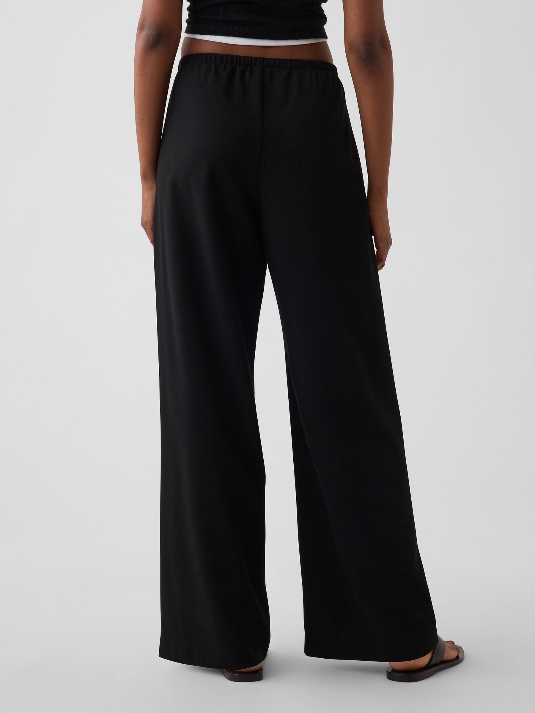 Black Brushed Twill Easy Wide-Leg Trousers - Image 2 of 5 Black Brushed Twill Easy Wide-Leg Trousers - Image 2 of 5