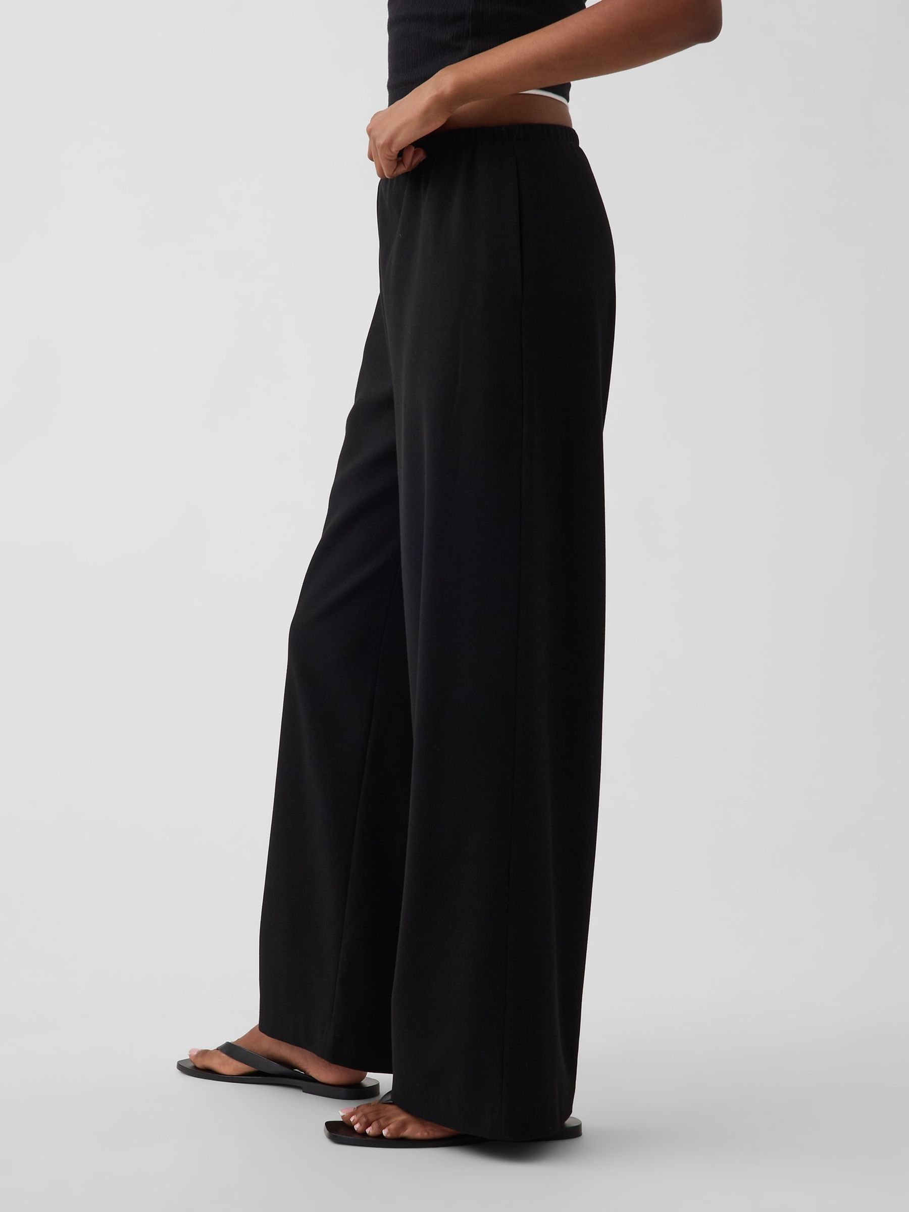 Black Brushed Twill Easy Wide-Leg Trousers - Image 3 of 5