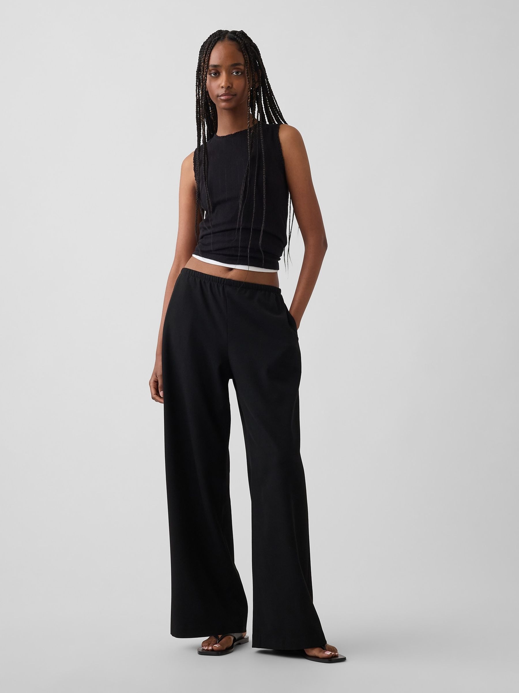 Black Brushed Twill Easy Wide-Leg Trousers - Image 4 of 5