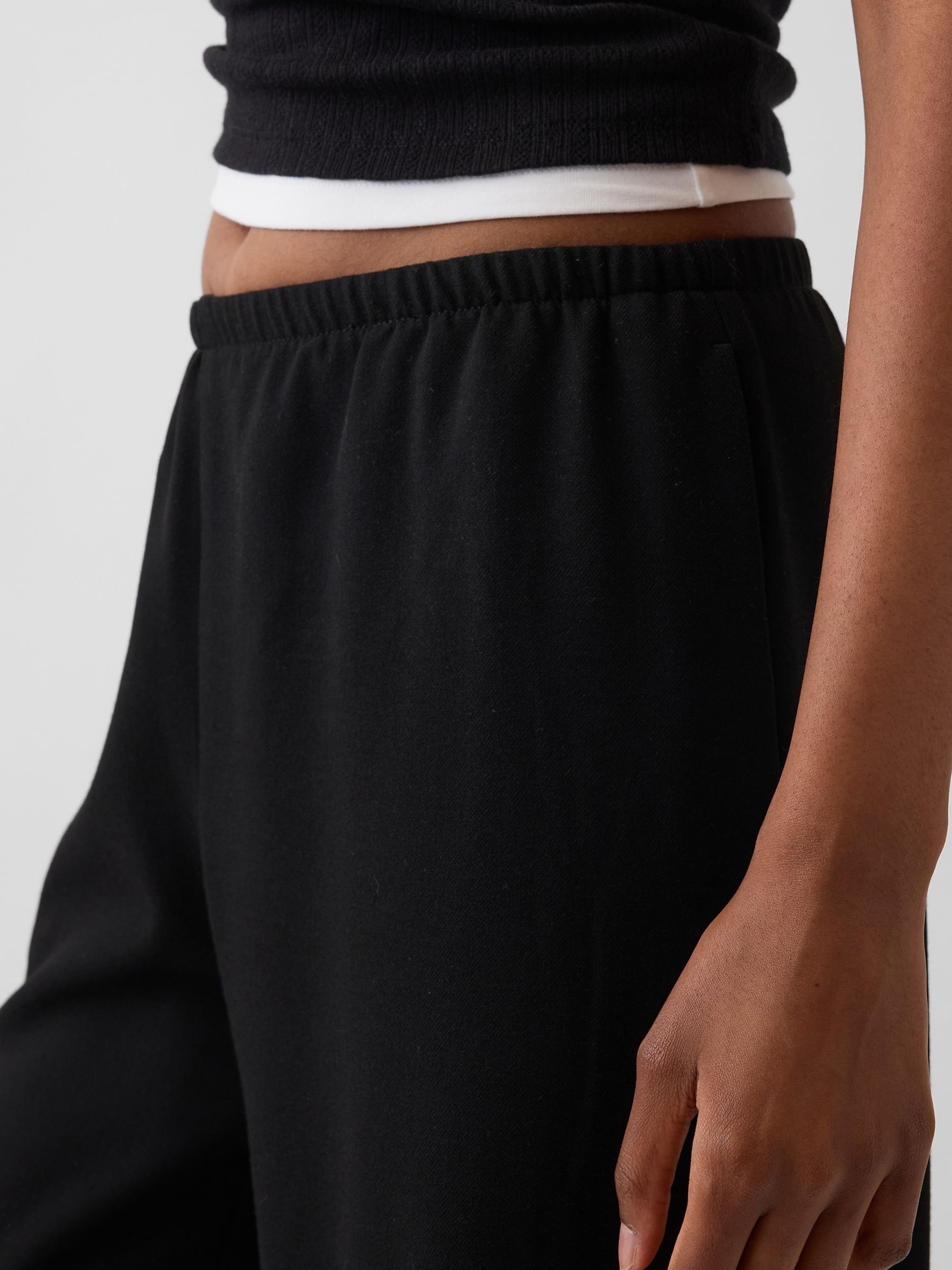 Black Brushed Twill Easy Wide-Leg Trousers - Image 5 of 5
