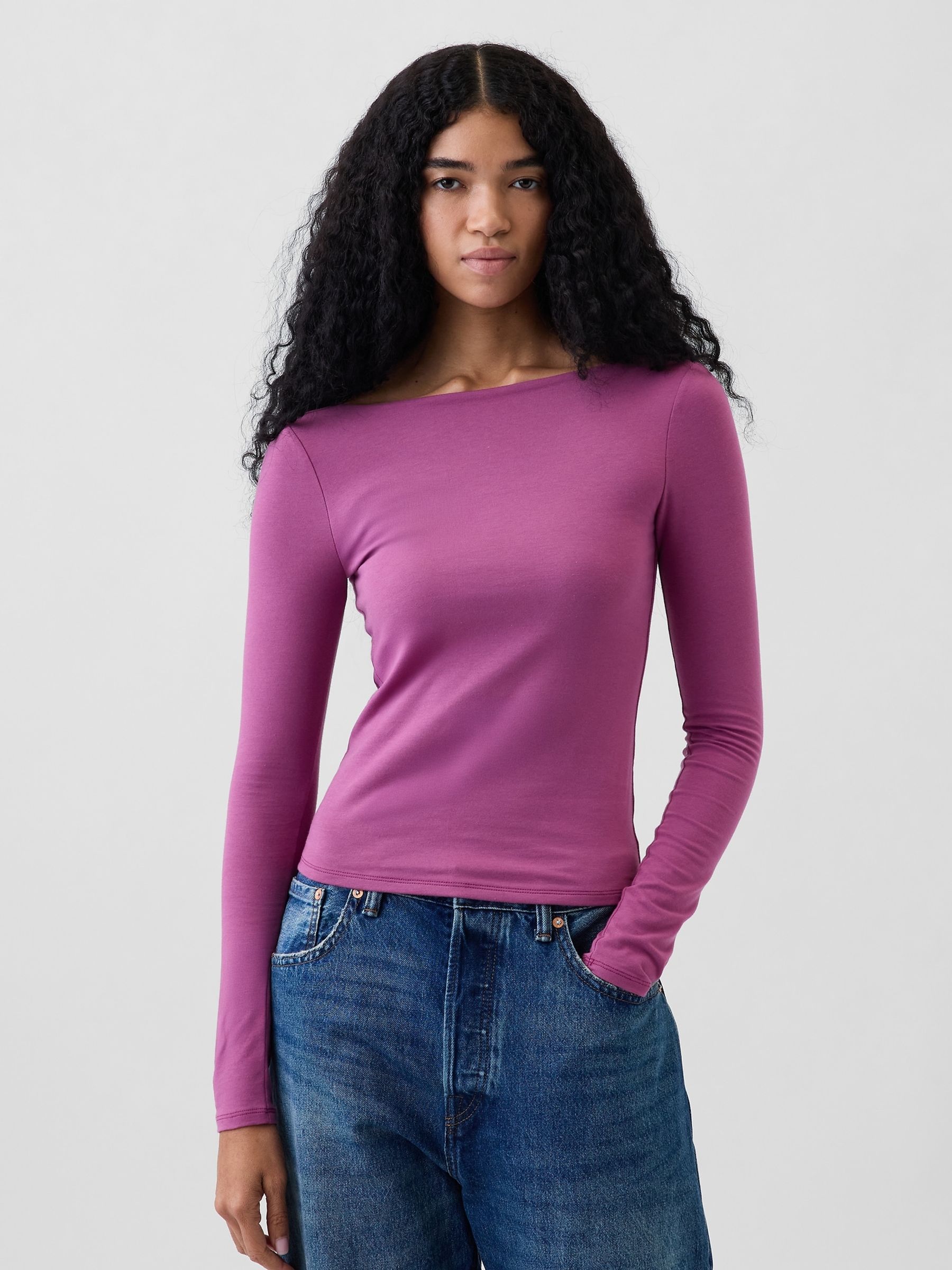 Purple CloseKnit Jersey Scoop-Back T-Shirt - Image 1 of 4
